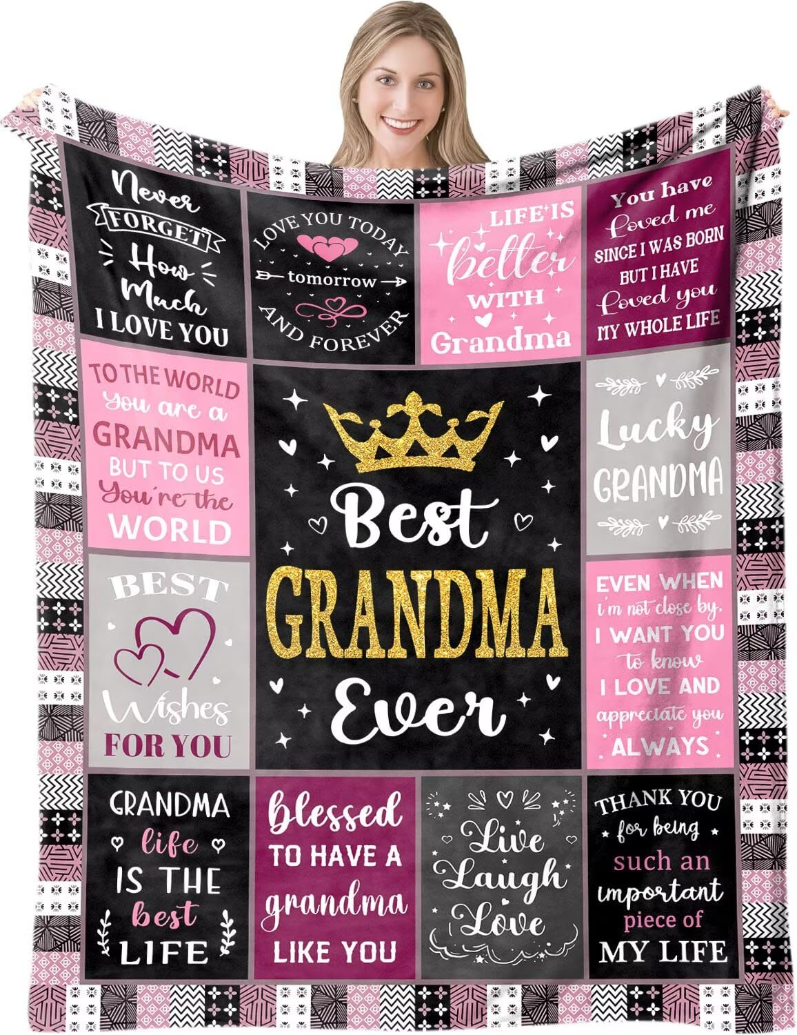 Grandma Birthday Gifts from Grandchildren, Flannel Blanket Personalised Presents for Nana on Christmas Thanksgiving Mothers Day, World's Best Granny Ever Gifts, to My Grandmother Throw Blanket