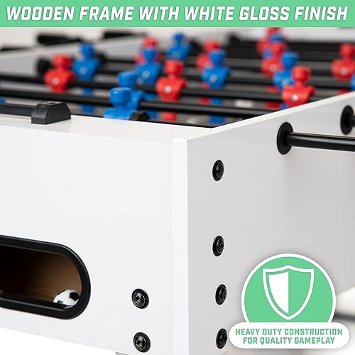 Miniatura 10 de GoSports Mesa de futbolín tamaño sala de juegos de 48 pulgadas, incluye 4 bolas y 2 portavasos, color negro, roble o blanco