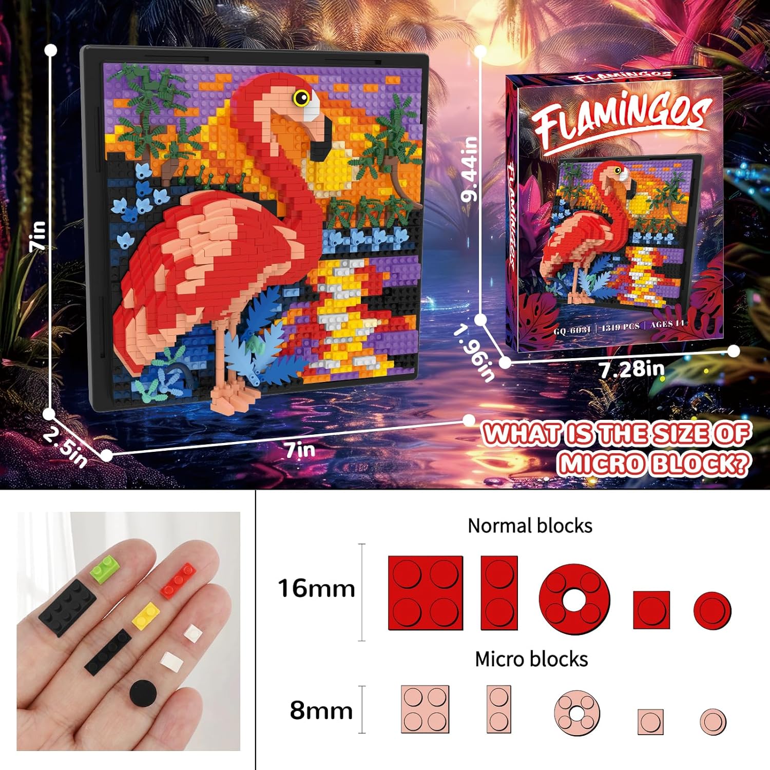 Flamingo Bird Animal 3D Wall Art Micro Mini Building Blocks Set, Unique Home Wall Decor or Table Display, No Compatible with Lego, Ideal Gift Toy for Adults & Boys Girls 14+ (1319 PCS)