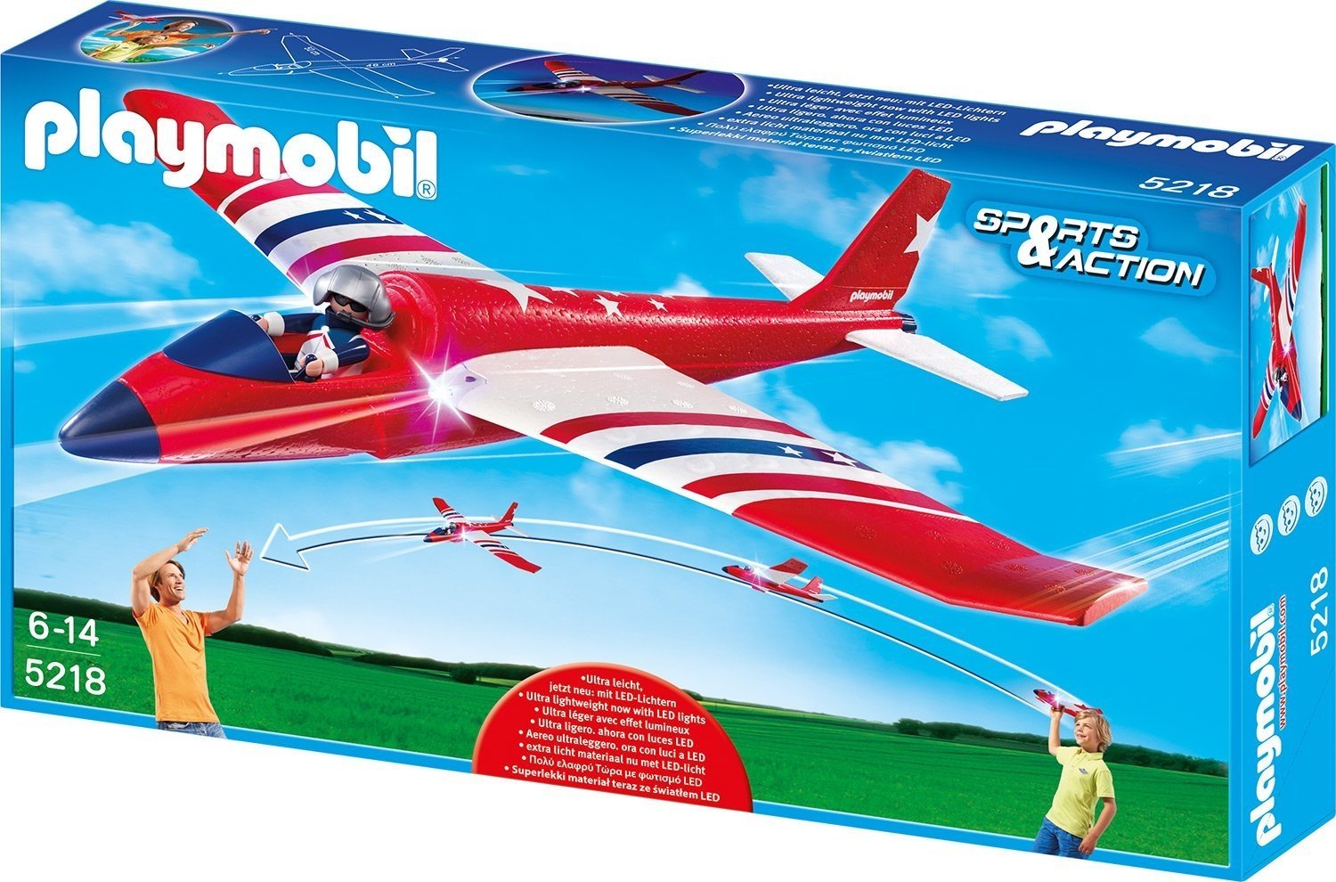 PLAYMOBIL Aire Libre - Sports & Action Planeador con Estrellas y Luces LED Circuitos y playsets para Coches de jugete, Color Multicolor 5218