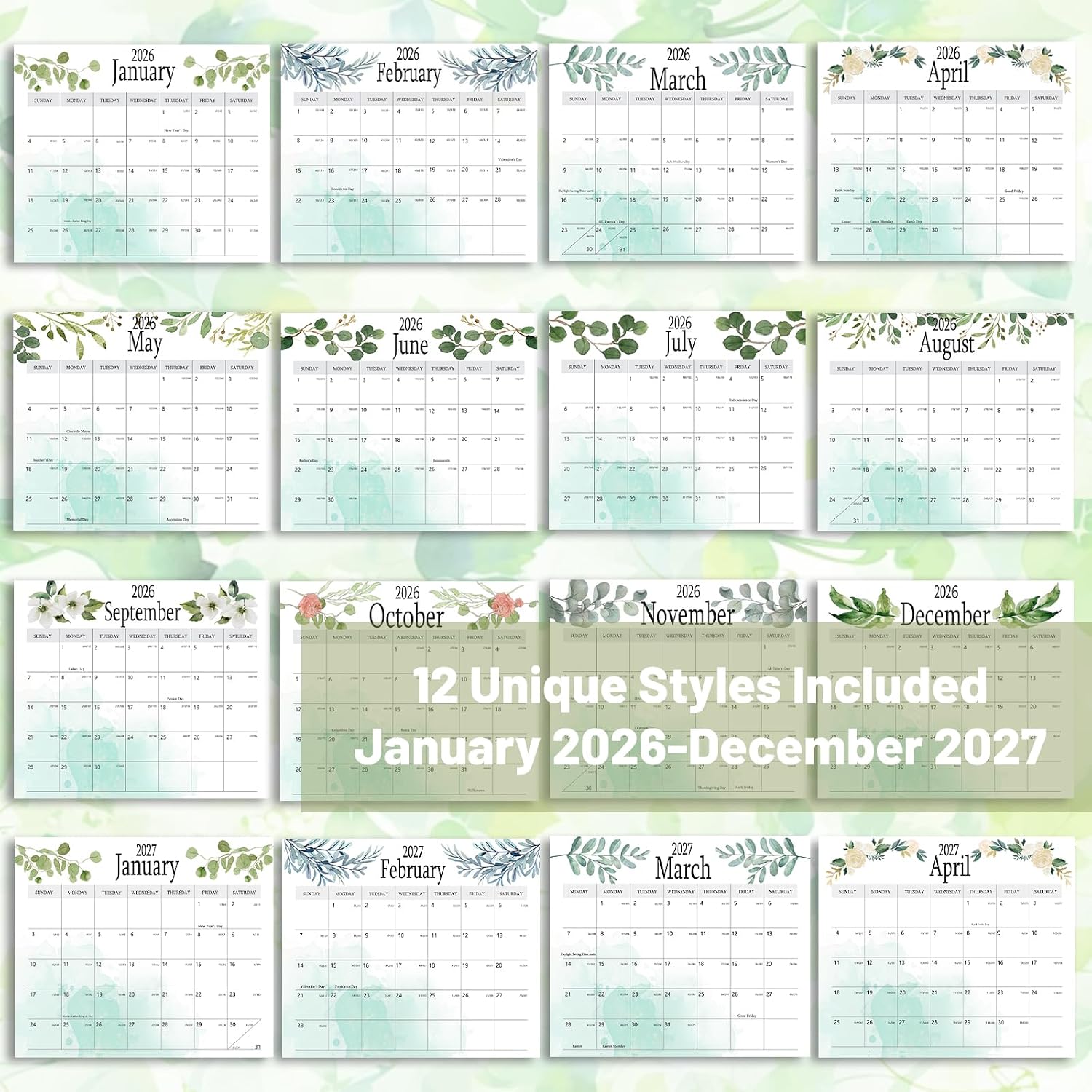 2025.12-2027.7 Aesthetic Magnetic Calendar for Refrigerator, Fridge Magnet Runs Until July 2027 - The Perfect Monthly Magnetic for Easy Organizing - Greenery Design thumbnail