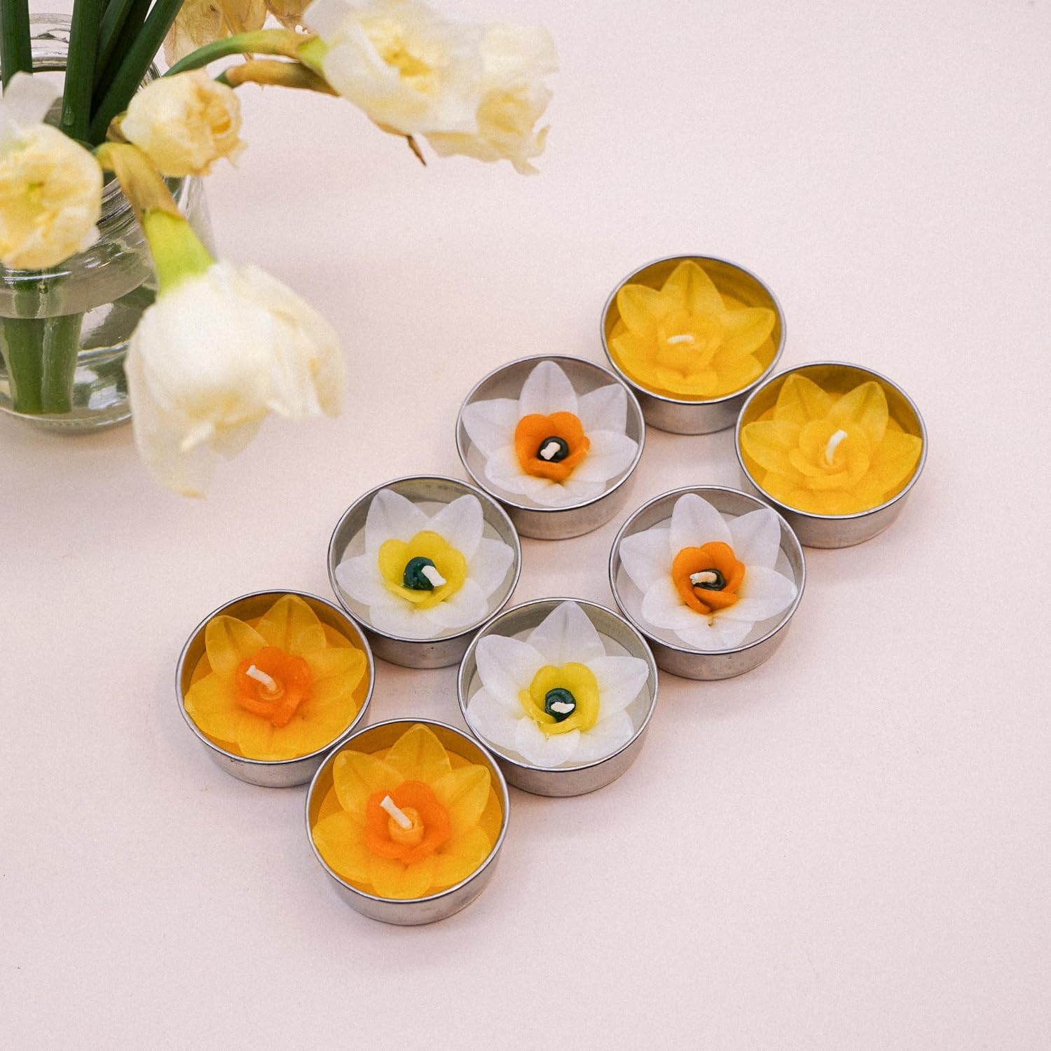 Handmade Fair Trade Scented Daffodil Tea Light Candle in Designs Gift Set image 5