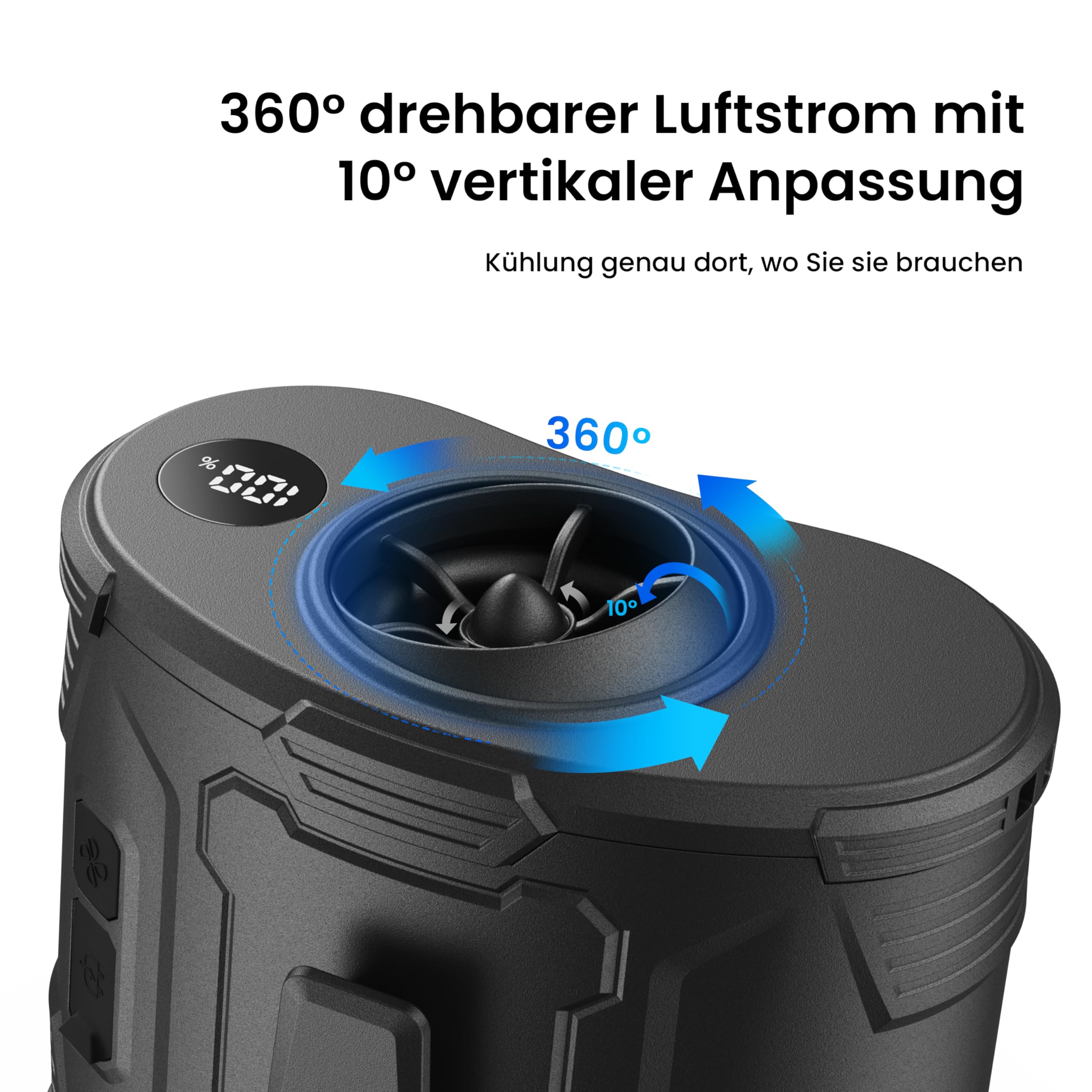 KIWIHOME Tragbarer Taillen-Clip-Ventilator, 360° drehbarer Luftstrom mit 10° vertikaler Anpassung, Gürtelventilator mit physischem Schalter, 4-in-1 Ventilator für Outdoor-Arbeit, Camping, Reisen