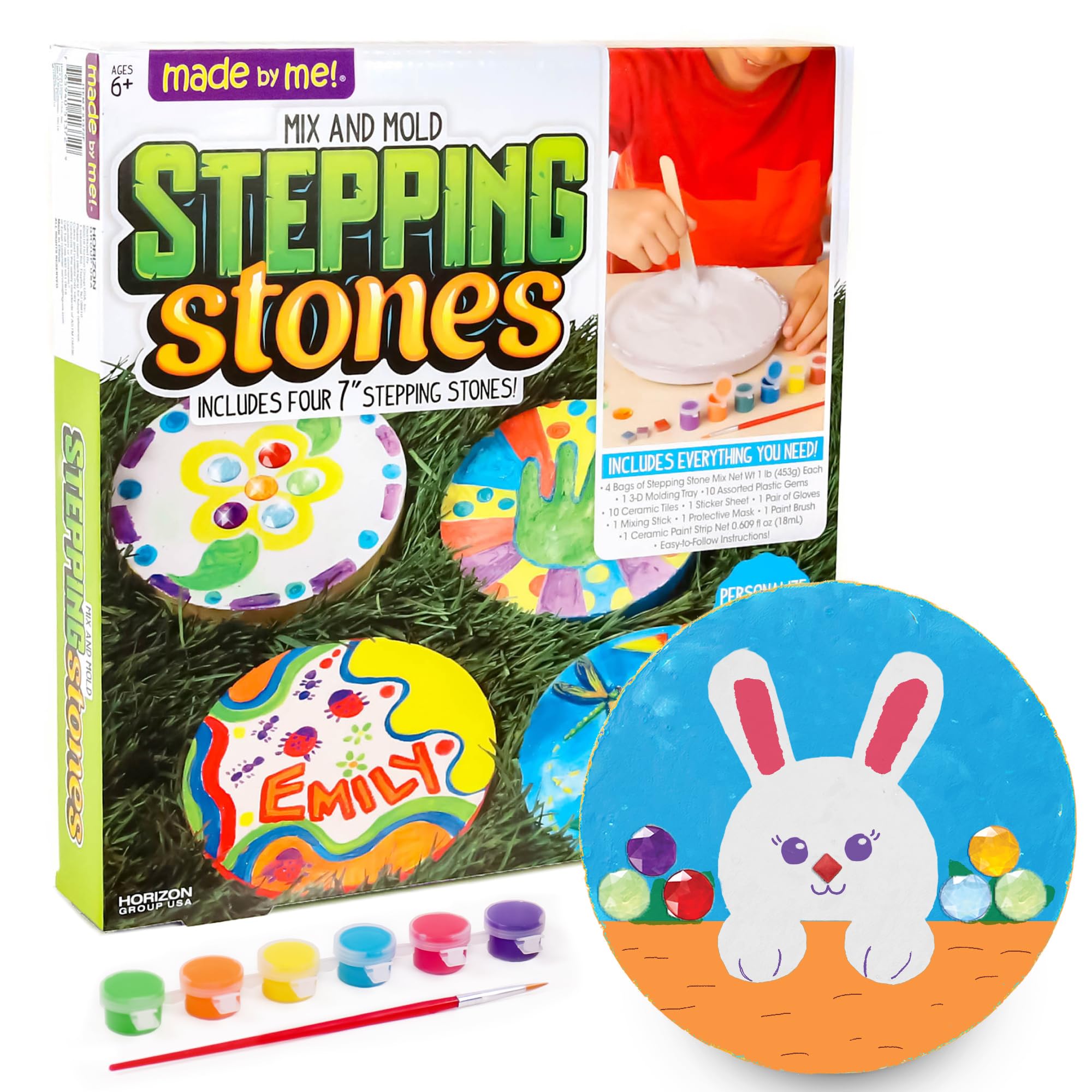 Made By Me Mix & Mold Your Own & Make 4 DIY Personalized Stepping Stones, Great Spring & Summer Weekend Activity, Perfect Keepsake, Birthday Party Idea for Kids Ages 5, 6, 7, 8, 9, Multicolor