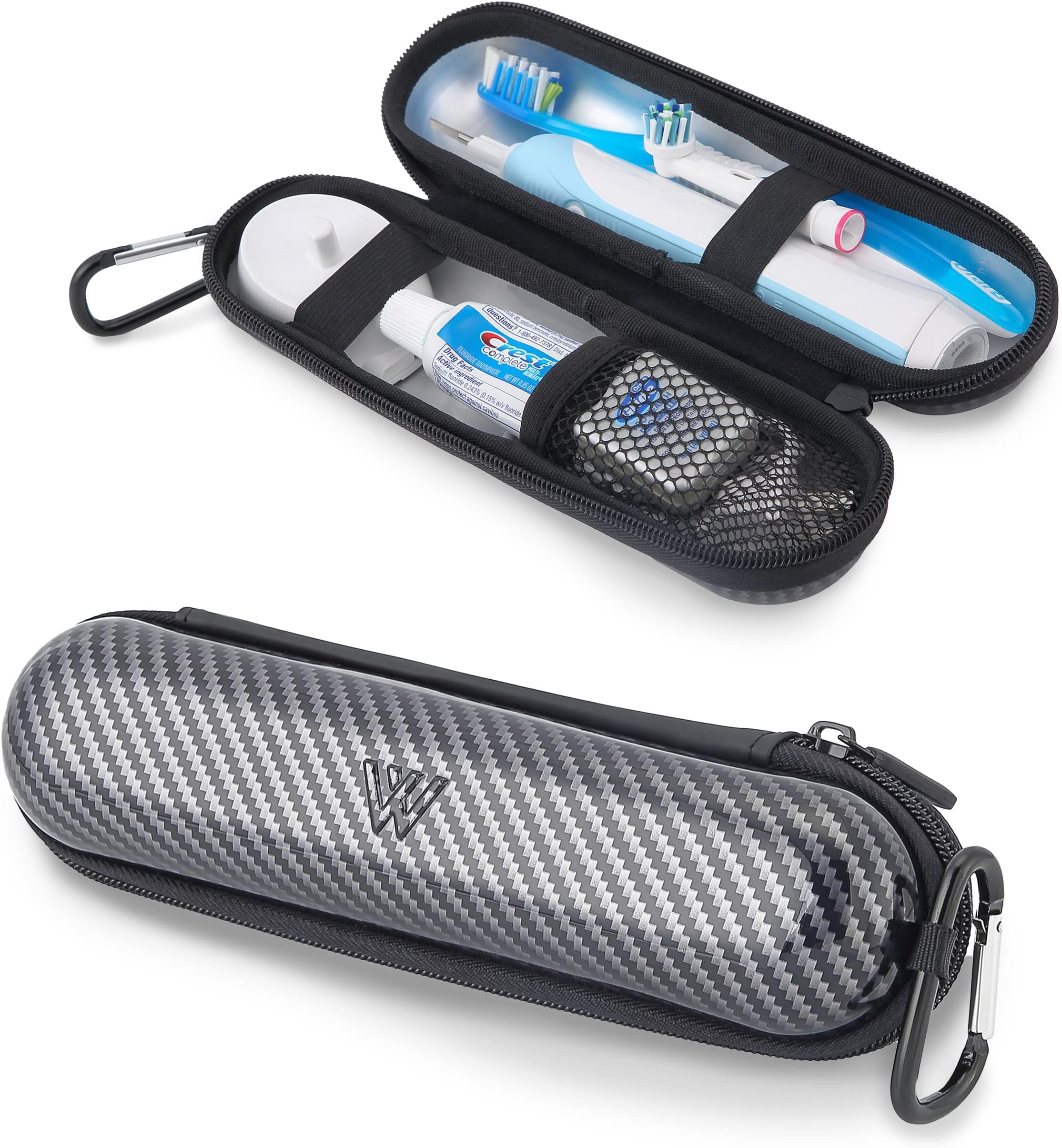 Wilken Electric Toothbrush Case | Universal Travel Case | Odor Free Thermoplastic Shell | Compatible with Oral B, Sonicare, and More Electric Toothbrush Brands (Carbon Fiber)