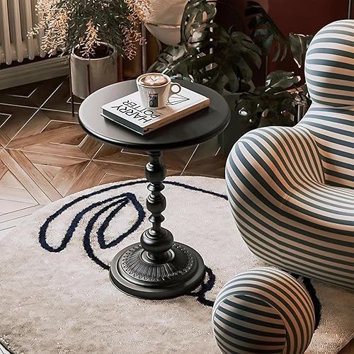 Miniatura 5 de Elegante mesa auxiliar redonda vintage con elegantes columnas romanas, construcción de metal resistente, perfecta para café, final, té o uso de ocio