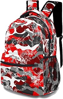 Classic Red Camo Backpack, Lightweight Camo Daypack 3D Printed Laptop Bag with Multiple Pockets, Stylish Shoulders Backpack(Red Camo)