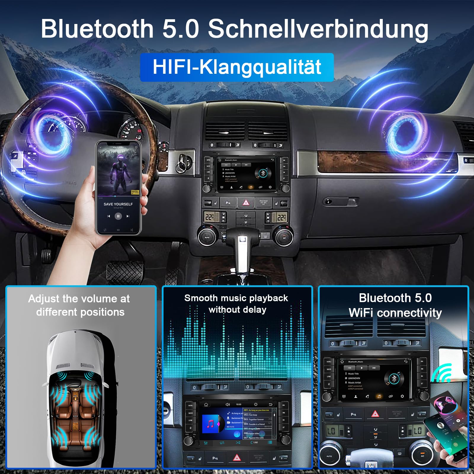 Autoradio für VW Touareg 2004-2011 Transporter T5 Multivan 2004-2009 Kompatibel Wireless Apple Carplay & Android Auto, 7 Zoll Radio mit Touchscreen/Bluetooth/FM/AM/USB/DSP/RDS/Mirror Link