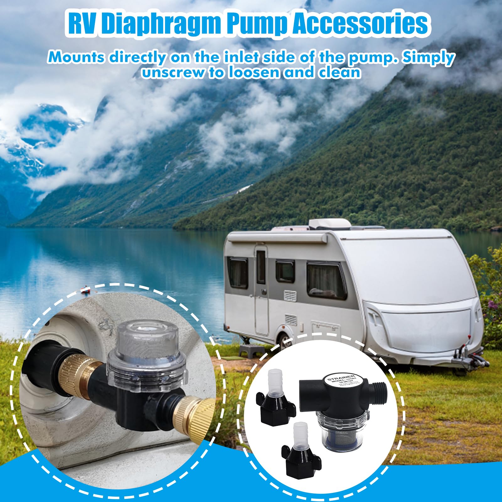 filtro universale per acqua, filtro fine in acciaio inox, serbatoio, camper, pompe giardino, impianto idraulico domestico