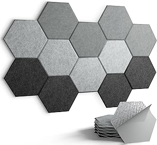 Acoustic Panels, Magrowill 12-Pack Soundproof Wall Panels, High Density Felt Tiles Board Sound Absorbing with Adhesive, Sound Proof Cork Board for Interior Wall Decor(Light Gray/Gray/Dark Gray)