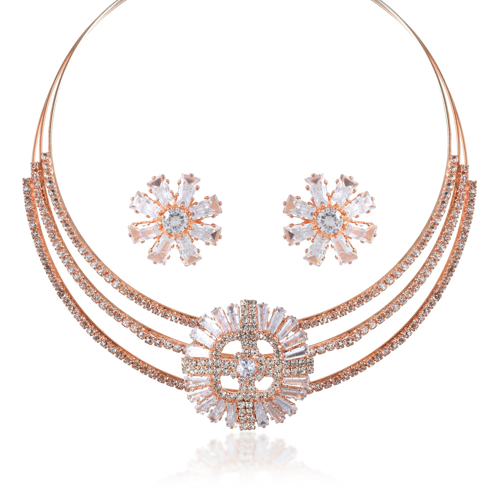 Memoir Brass Pink Rose Gold Imitation Diamond evening cocktail party Luxe Jewelelry choker Necklace set Women (NSKL7905) (B0D35HCGDZ) Amazon Price History, Amazon Price Tracker