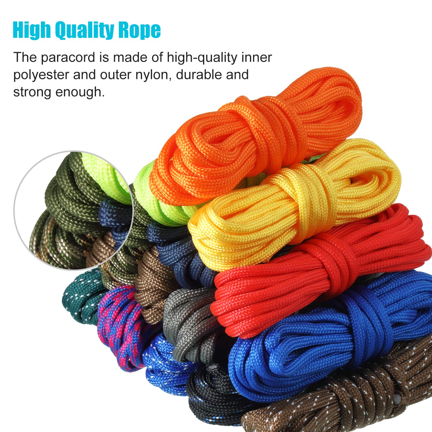 aufodara Kit Paracord 100 Piedi 10 Colori Corda di Paracord con 14