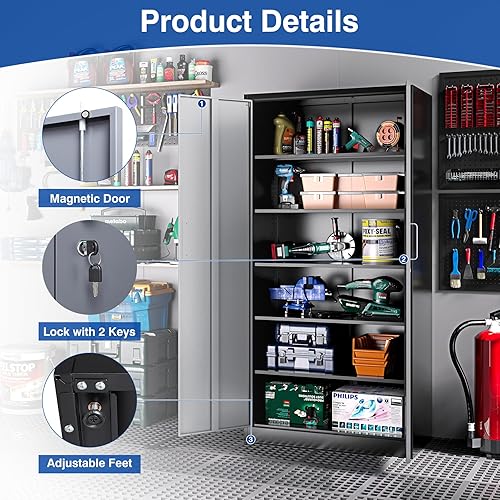 Vista 41 de Armario de almacenamiento de metal, armario de metal de 72 pulgadas, armario de acero alto blanco de 72 pulgadas, armario de empleados con estantes