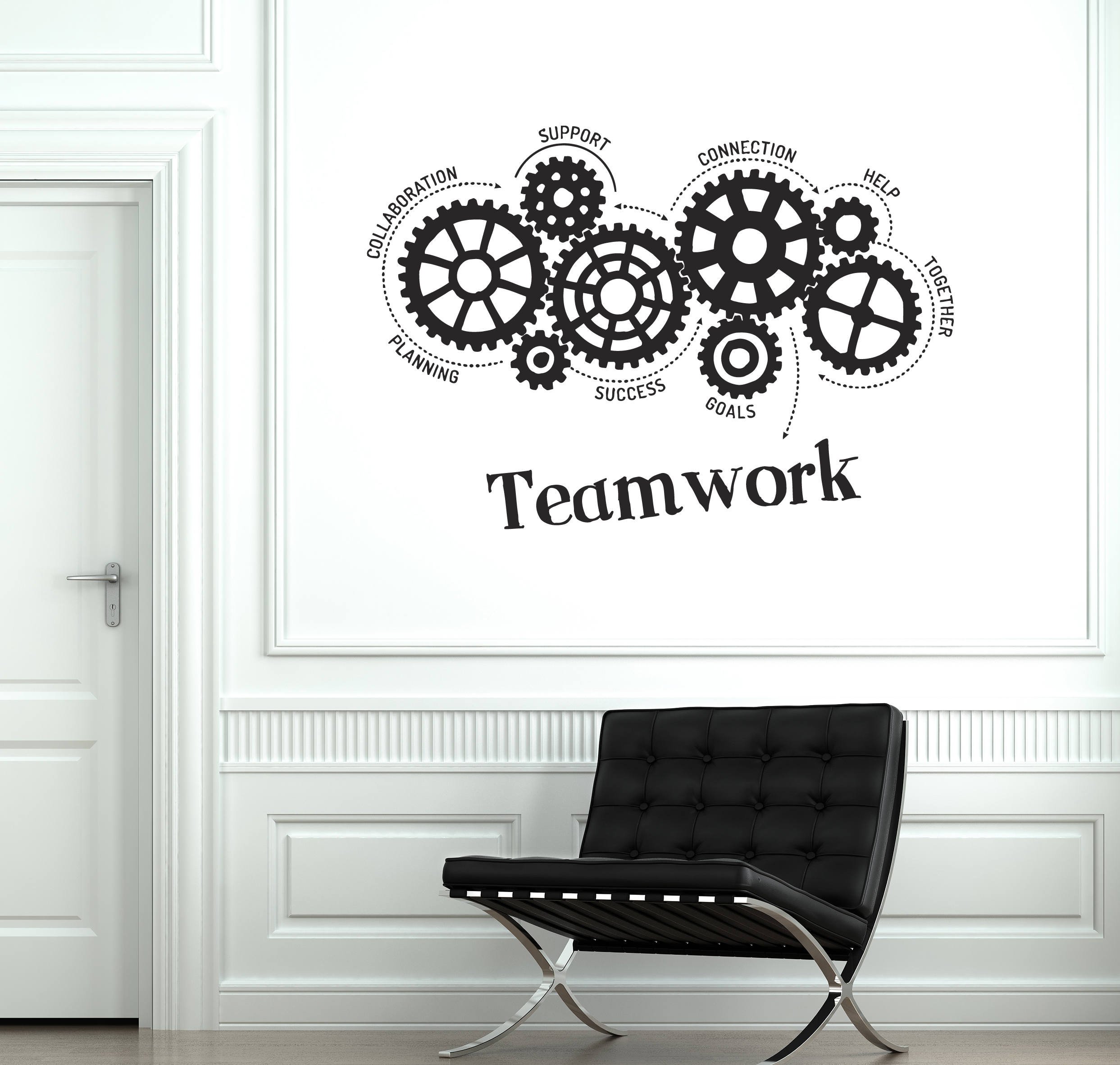 Advancedecalshop Teamwork Gears Vinyl Wall Decal Success Office Space Words Decor Sticker