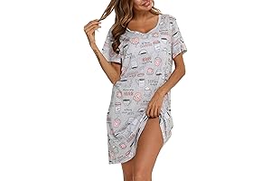 Womens Large Size Nightgowns 4X Cotton Sleepwear Plus Size Short Sleeve Sleepshirt Print Nightshirt