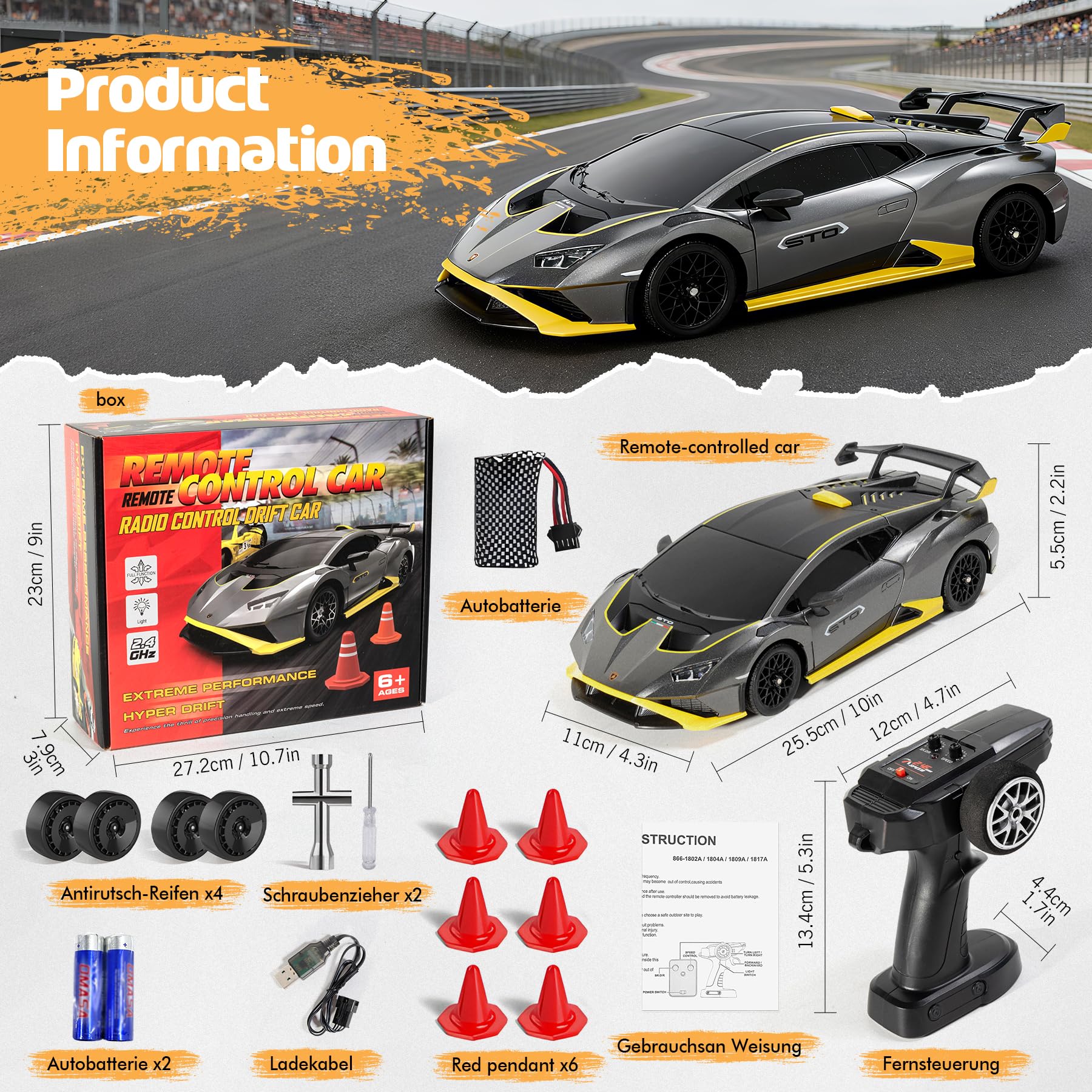 Macchina Telecomandata per Bambini, 2.4GHz RC Drift Car con Luce LED, 35km/h Auto Radiocomandata Regalo per Adulti e Bambini, Auto Giochi, Giochi 6 7 8 9 10 11 12 Anni (A)