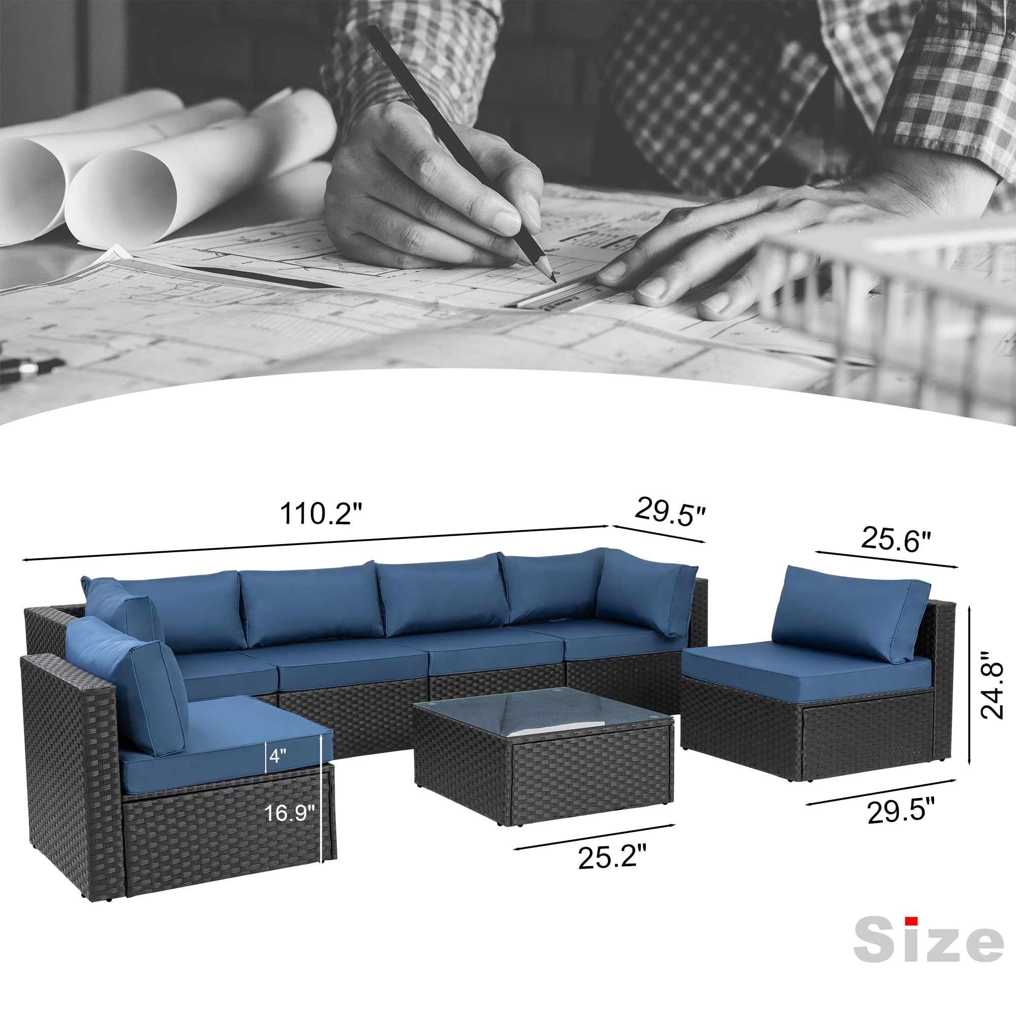 Outdoor Furniture SUNLEI 7pcs Patio Sets Conversation Set,Low Back