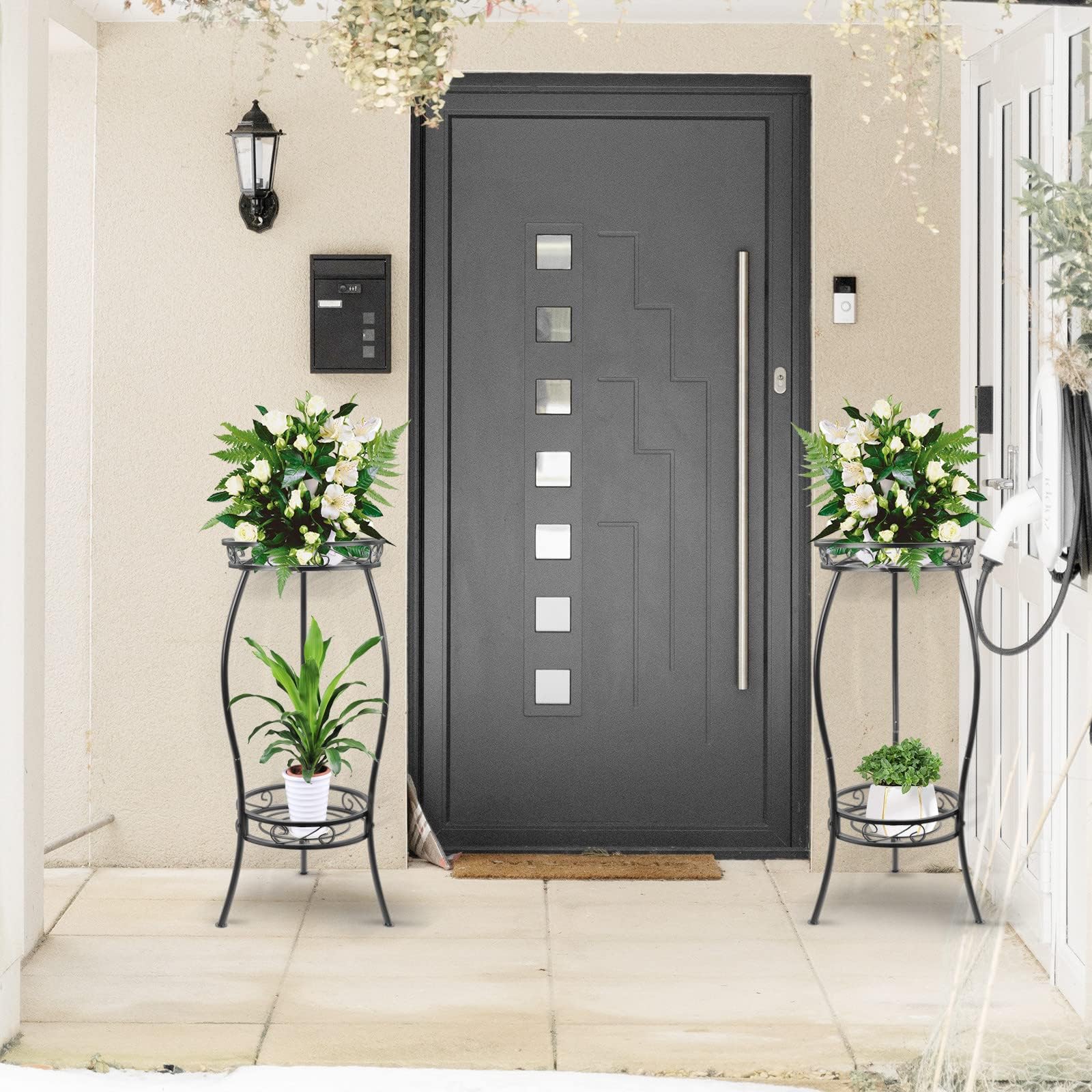 Bomclap Pflanzenständer Metall, 69cm Blumenständer Pflanzenständer, 2-stufige Blumentopf Ständer Blumentopfhalter für Drinnen & Draußen, Schwarz
