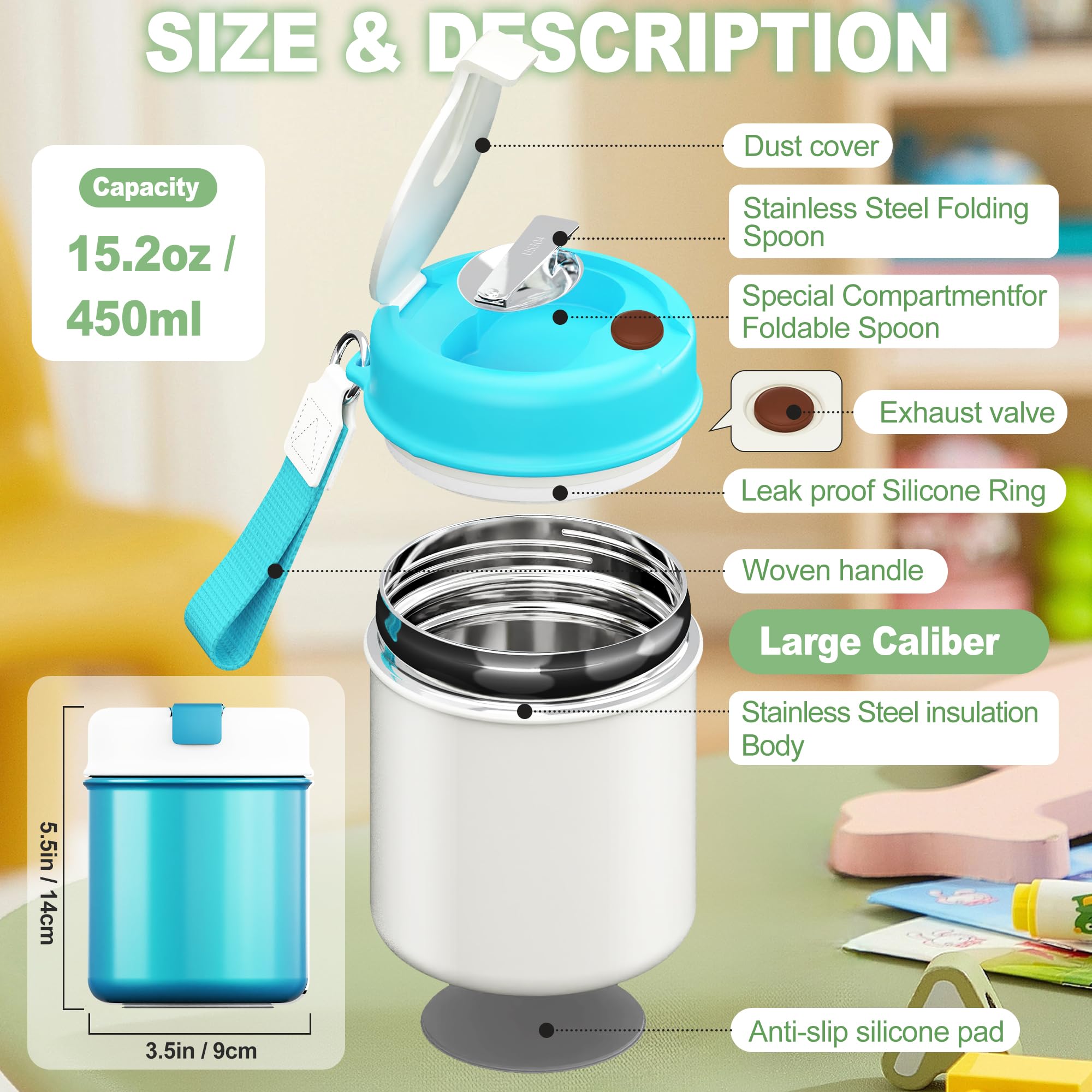 2 recipientes para sopa de alimentos, tarro térmico de acero inoxidable para adultos, para boca fría y caliente con cuchara, botella a prueba de fugas, almacenamiento de alimentos calientes al aire