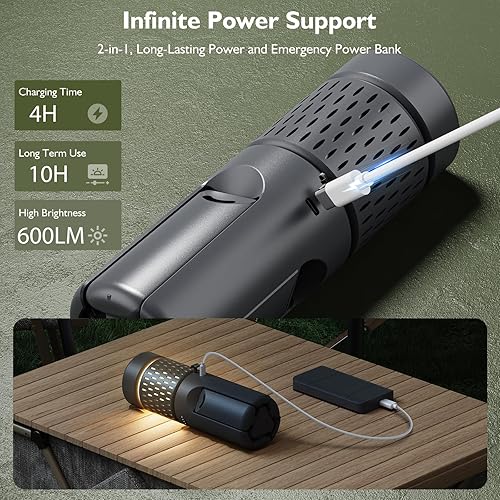 Miniatura 5 de Luces telescópicas para acampar, linterna de camping recargable, luz portátil para tienda de campaña al aire libre, senderismo, emergencia, pesca,