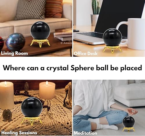 Vista 357 de Amazing Gemstone Black Tourmaline Crystal Ball with Stand - 2" Inches Crystal Sphere Meditation Balls for Witchcraft and Decorative Balls