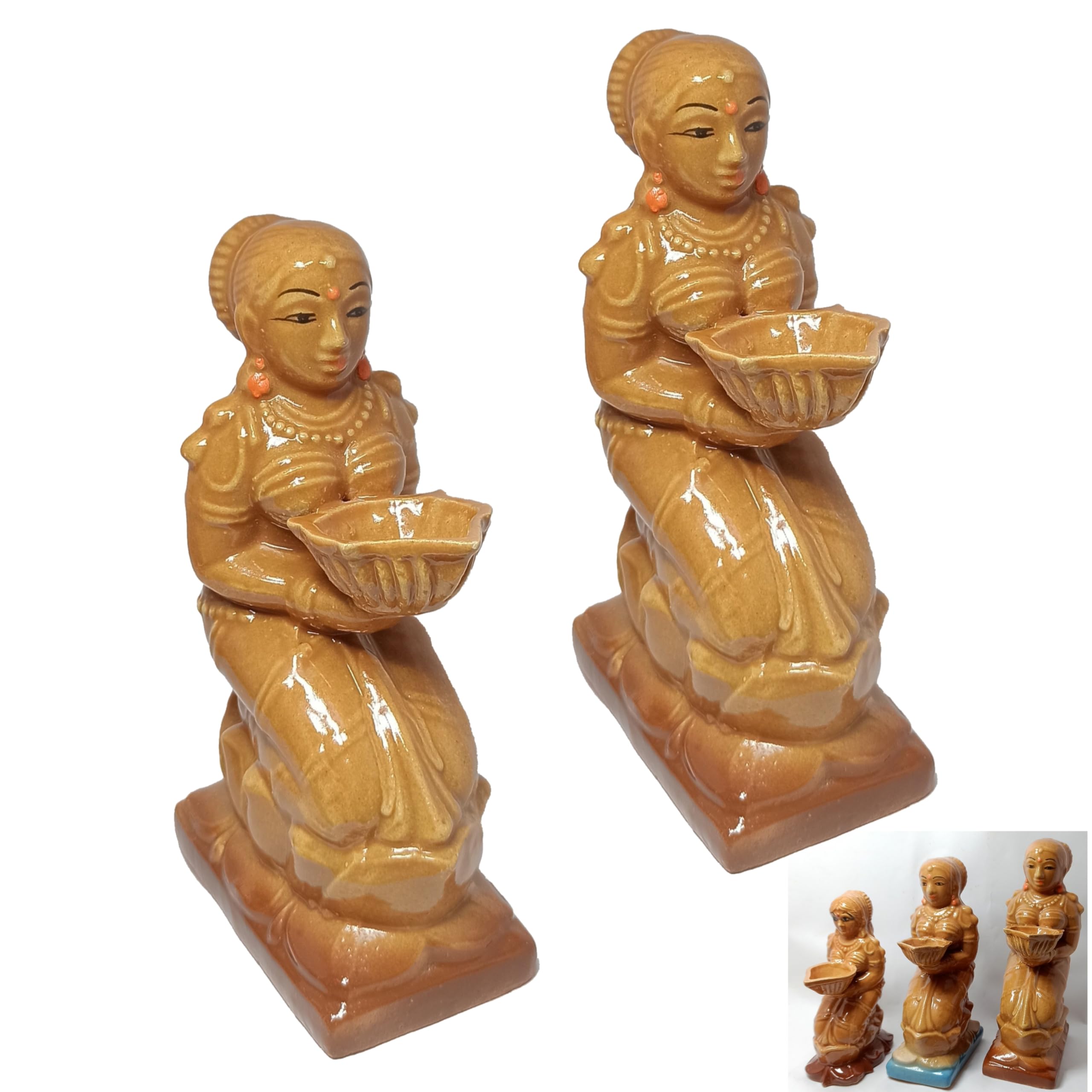 Pavai Vilakku Ceramic | Diyas for Home Decoration | Ceramic Diya for Puja | Oil Lamp for Pooja Room (PAVAI VILAKKU Big Piece of 2)-image-1