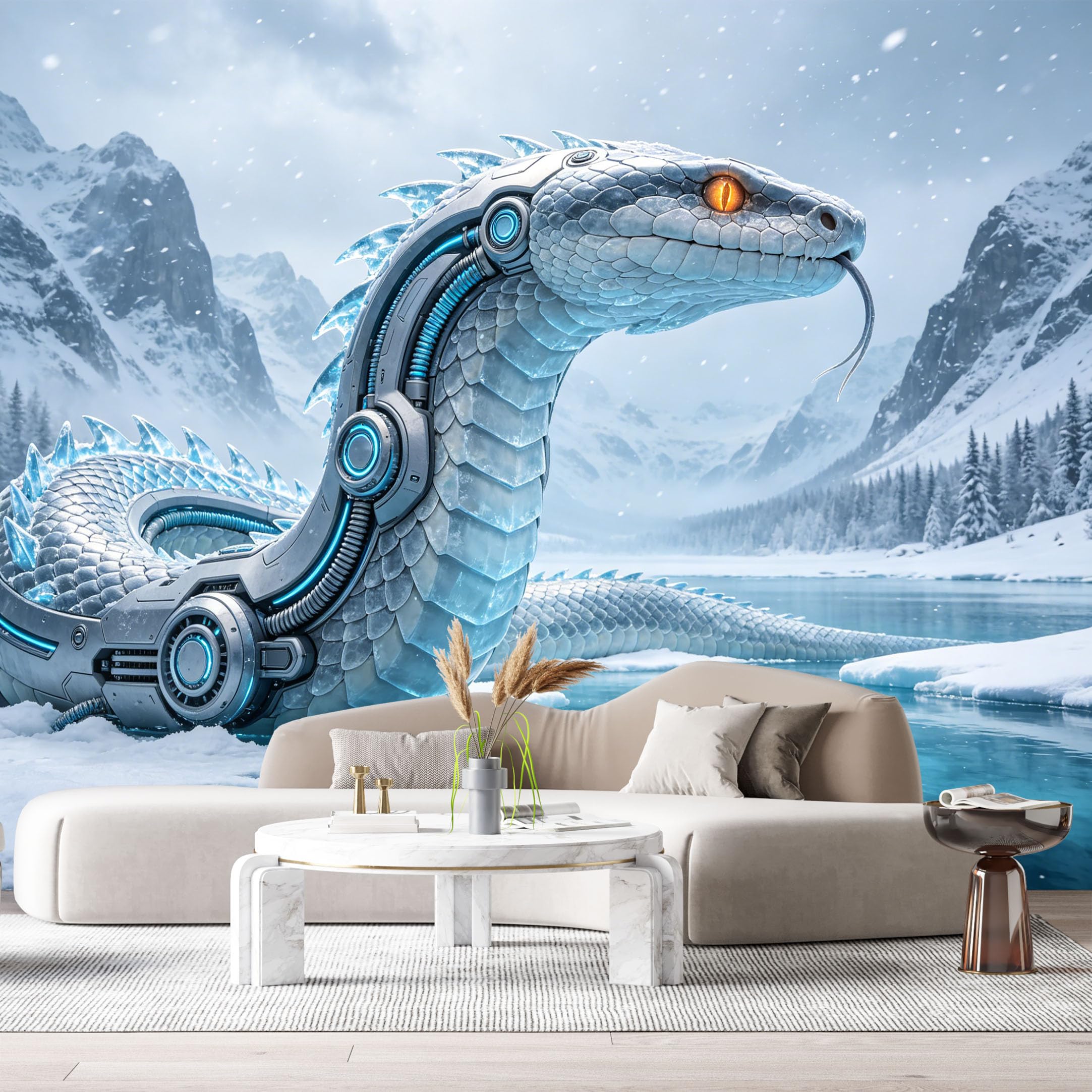 Custom Size Wall Mural Ice Mech Dragon Science Fiction Creature Futuristic Armor Frost Serpent Cybernetic Beast SelfAdhesive Art Prints Removable Large Wallpaper Esports Game Room Studio