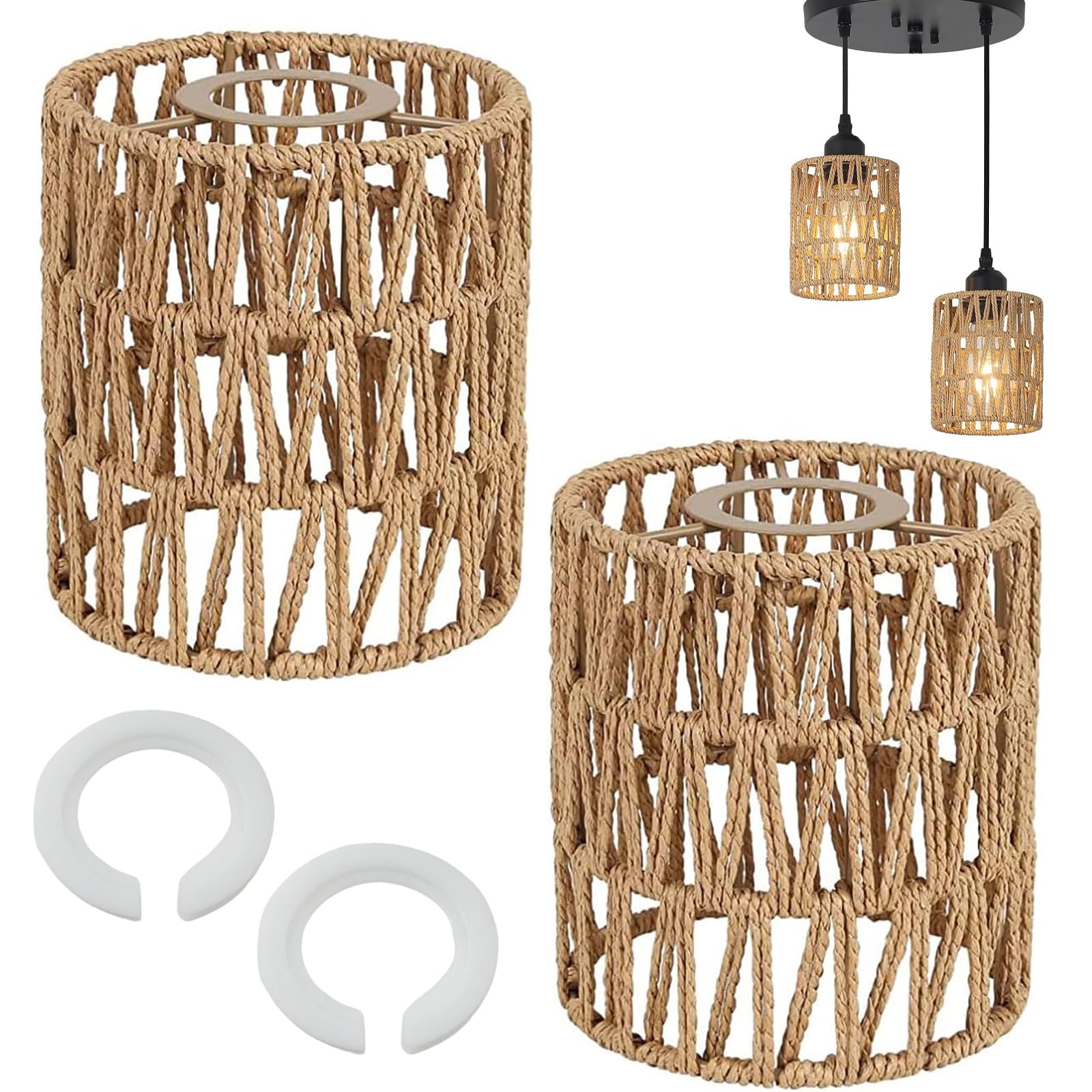 Pantalla Lampara Ratán 2 Piezas Pantalla De Lámpara Boho Decoración del Hogar para E27 E14 Lámparas de Mesa Lámparas Colgantes de Pie