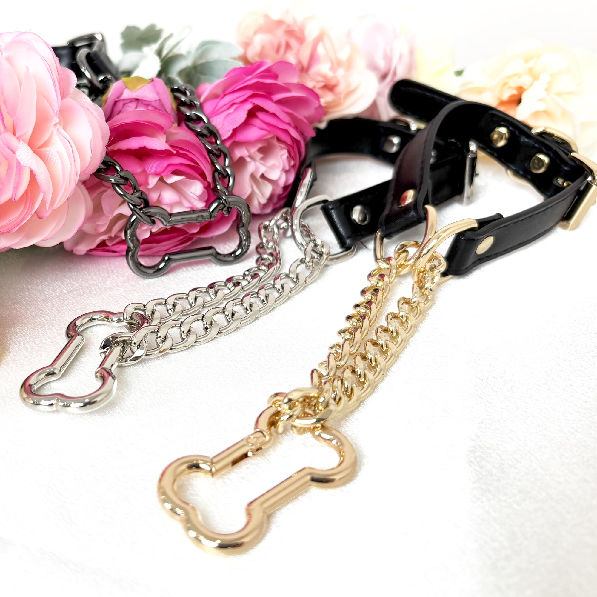EverGlimp Gothic Slip Chain Choker Collar For Women, Black Vegan Leather Choker with Removable Bone Clasp, Adjustable Buckle Strap, Punk Alloy Chain, Party Statement Necklace: Black-GOLD