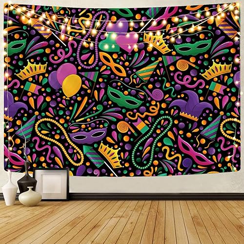 KYKU Mardi Gras - Decoración de pared de Mardi Gras de Nueva Orleans - Tapiz de carnaval para dormitorio habitación sala de estar fiesta hogar 591 x