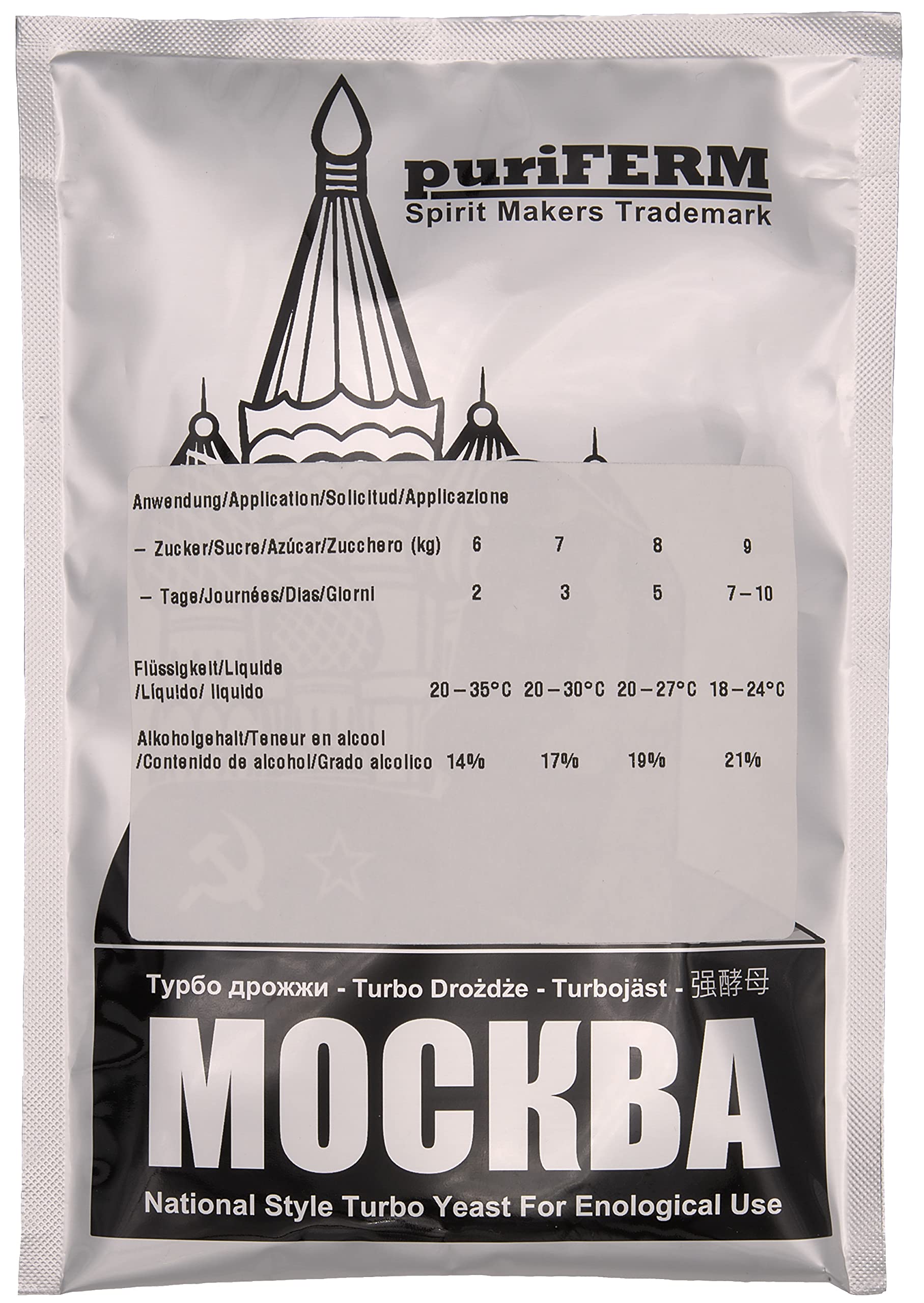 8X Mockba Turbohefe neutrale Hefe zum Destillieren 21% in 8 Tagen