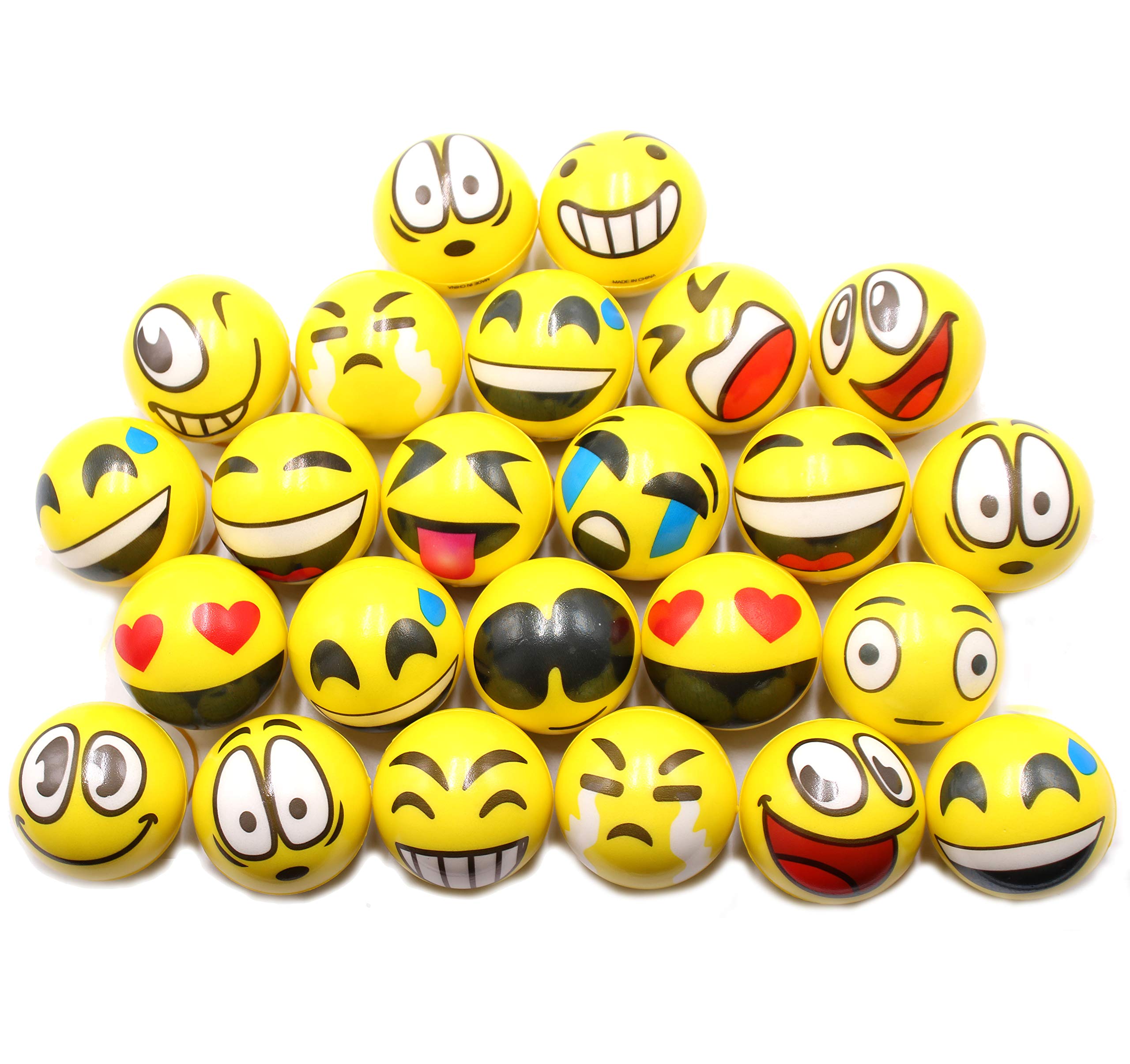 FIVOENDAR Set of 12 - Fun Face Stress Balls Cute Hand Wrist Stress Reliefs Squeeze Balls for Kids and Adults at School or Office Party Favors (Yellow Color Random Faces) (Latest)
