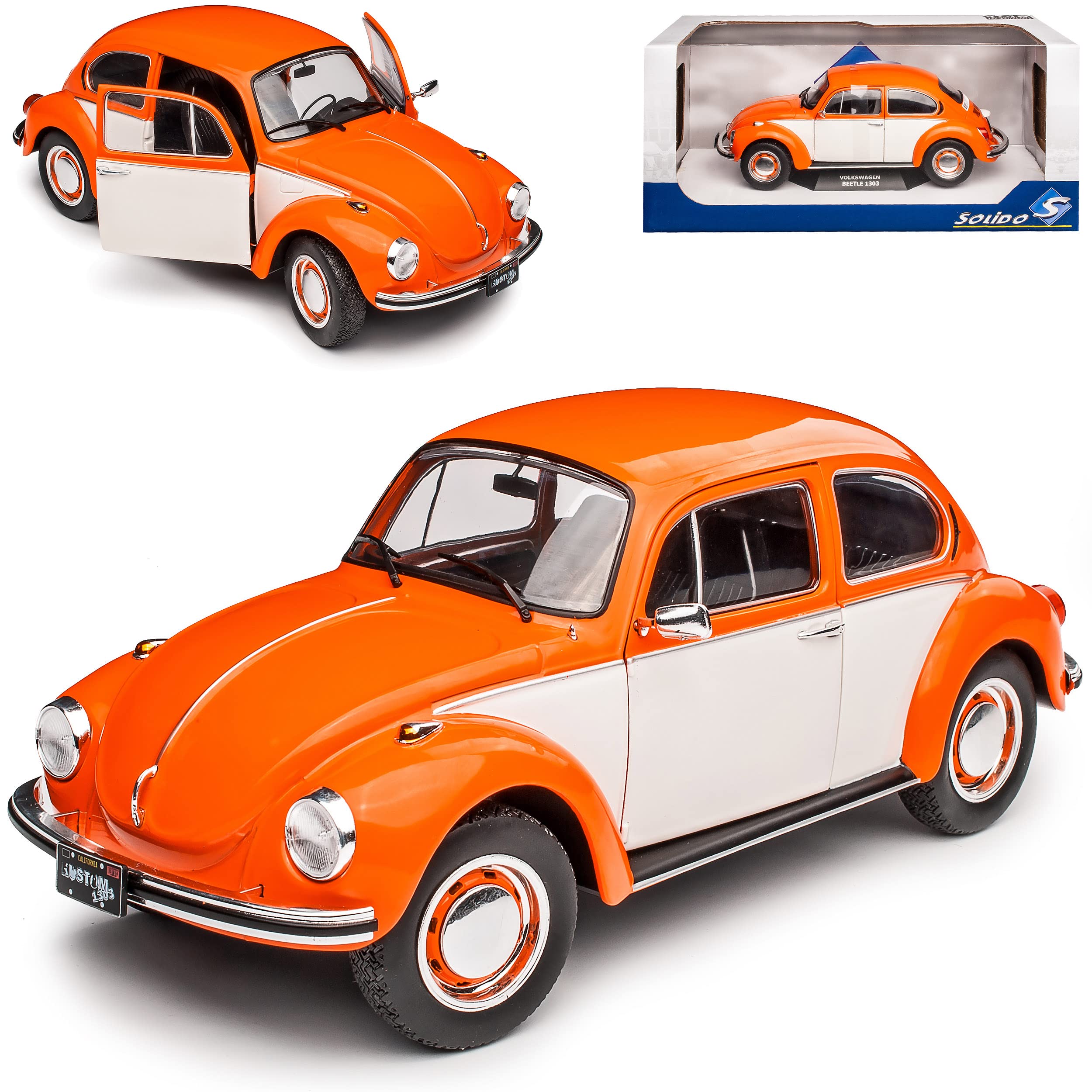 Volkwagen Käfer 1303 Coupe Orange mit Weiss Beige 1/18 Solido Modell Auto