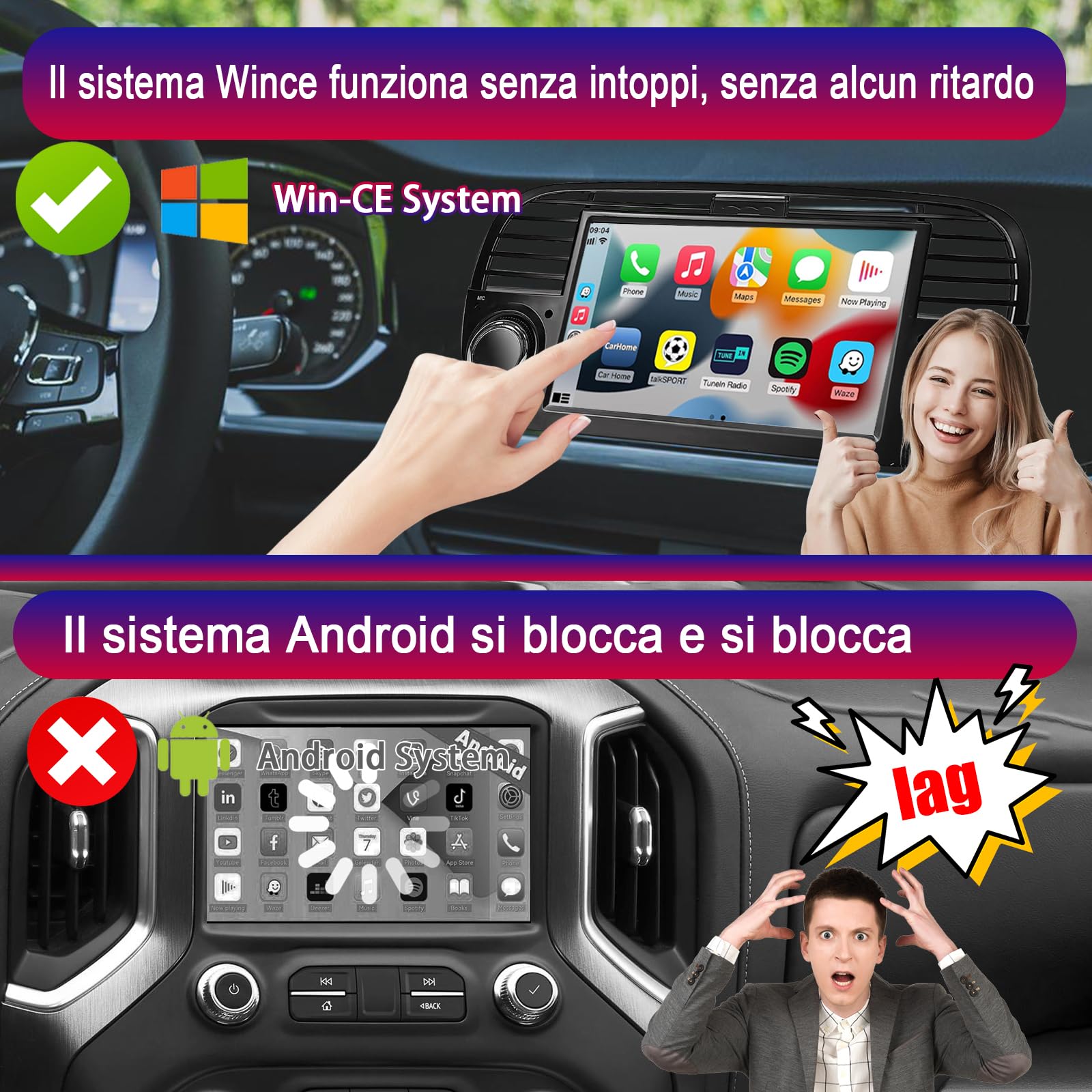Liulbobu Autoradio per Fiat 500 2007-2015 compatibile con Carplay/Android Auto, Autoradio Fiat 500 da 7 pollici con touchscreen/Bluetooth/FM/AM/USB/DPS/RDS/Mirror Link-Nero