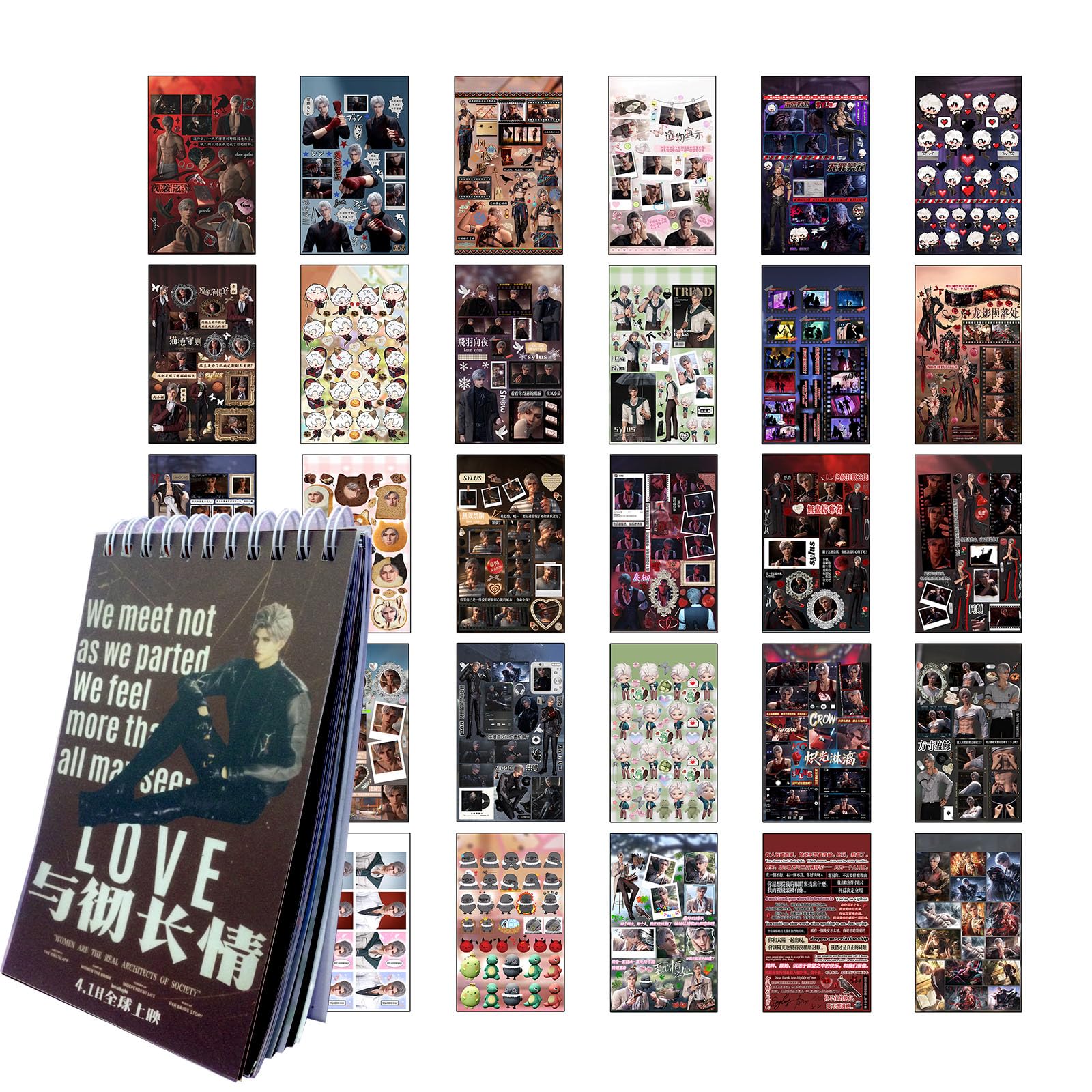Lot de 30 pages d'autocollants Love and Deepspace QinChe Sylus - Total de 300 dessins - Convient pour ordinateur, ordinateur portable, livre de jeu, journal intime, scrapbooking