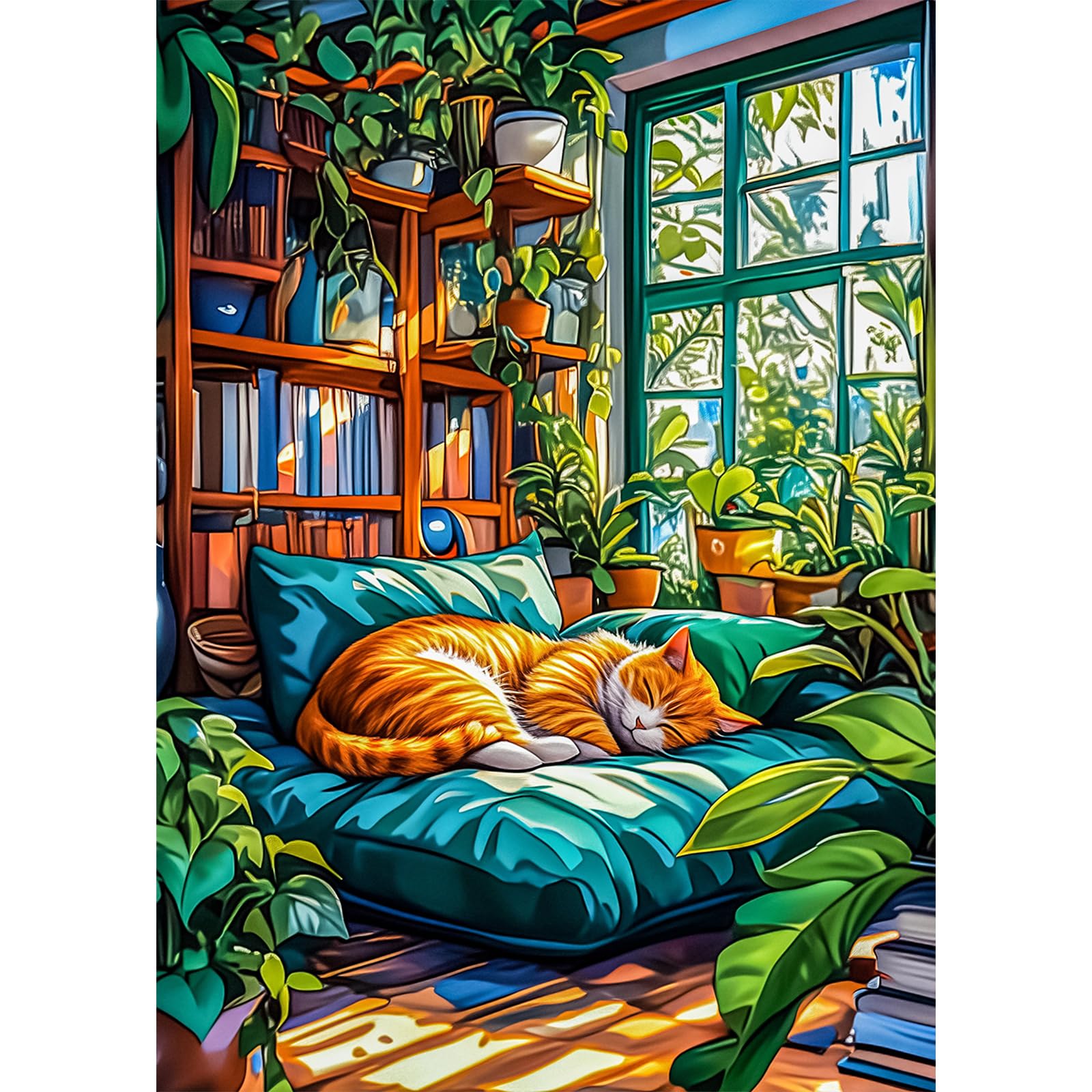 AIRDEAFull Drill Cat Diamond Art Kits Adults, 5D DIY Bookshelves Diamond Painting Kit, Gem Arts and Crafts for Adults for Home Wall Decor 30x40 cm