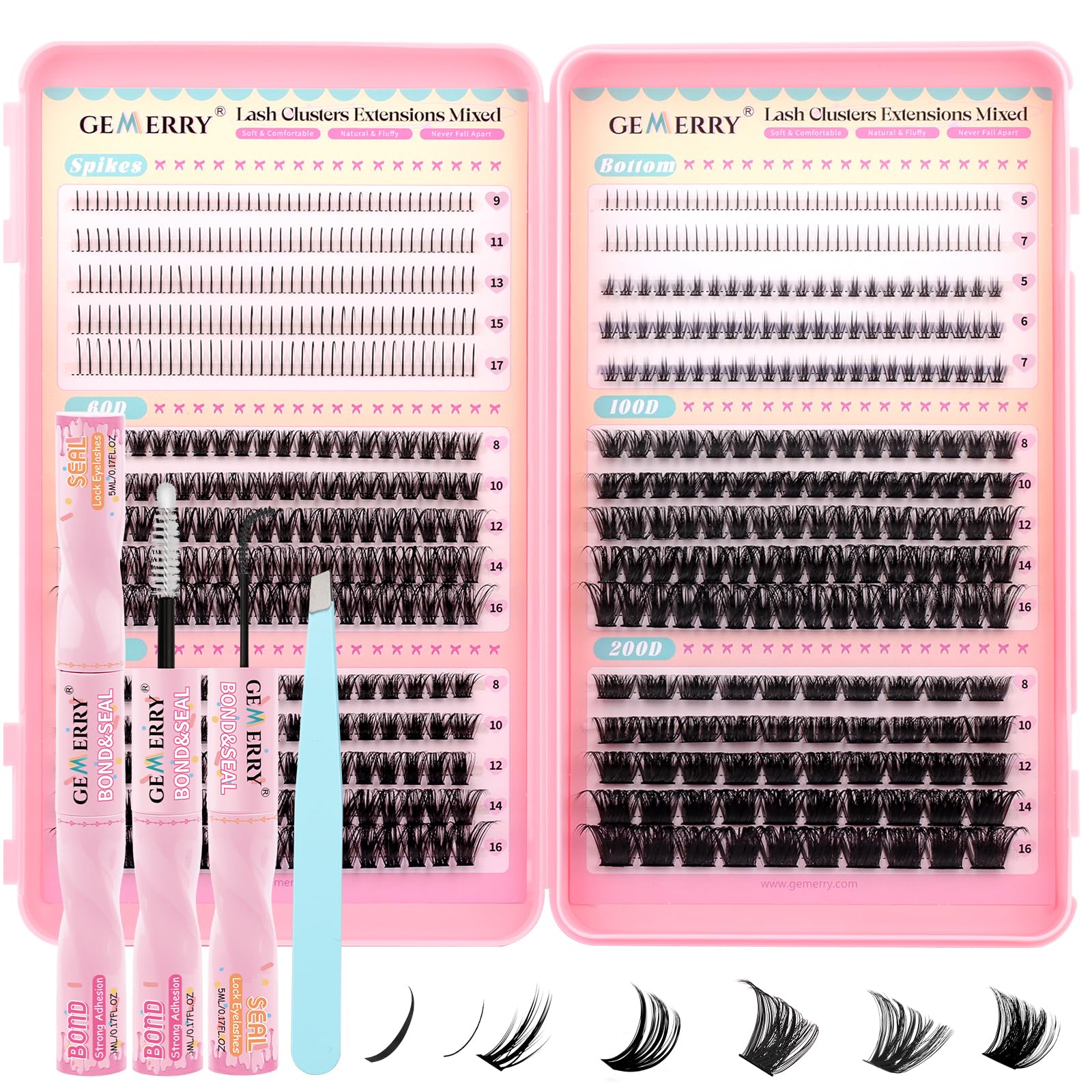 GEMERRY Pestañas Postizas 30D+40D+50D+60D+80D+100D D Curl 8-16mm Mix Pestañas Pelo a Pelo para Extensiones de Pestañas Cluster Lashes — view 10