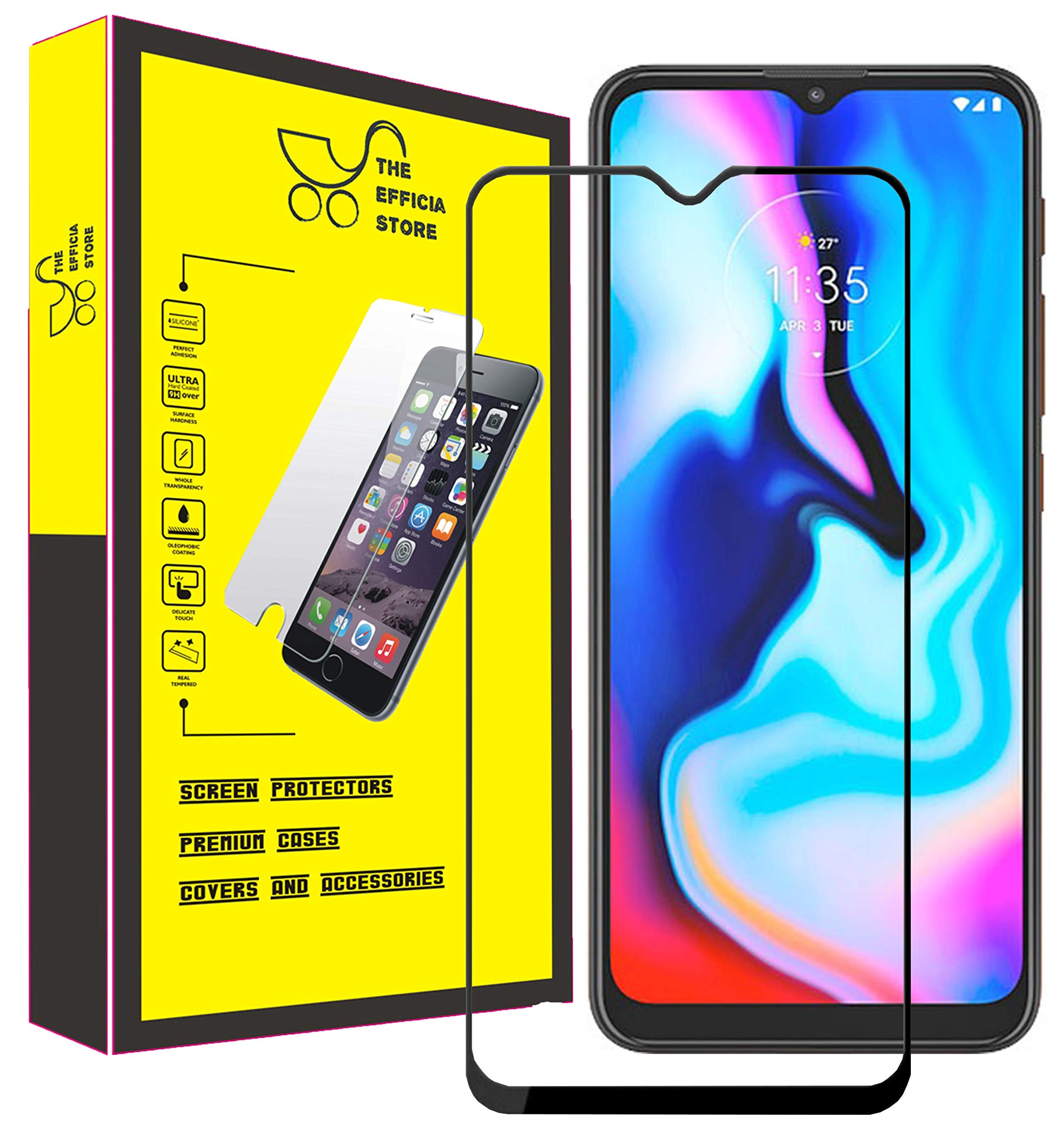 Efficia Premium Edge to Edge Tempered Glass Screen Protector for Motorola Moto E7 Power [flexible] [Gorilla] Bubble Free Installation [Screatch proof] [Guard] - Black