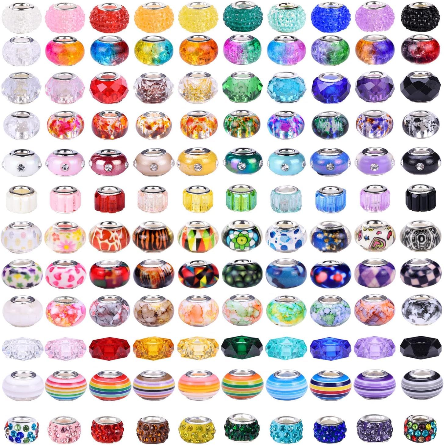 UCLEVER 100pcs European Large Hole Beads Spacer Beads Rhinestone Craft Beads for DIY Charms Bracelet Jewelry Making