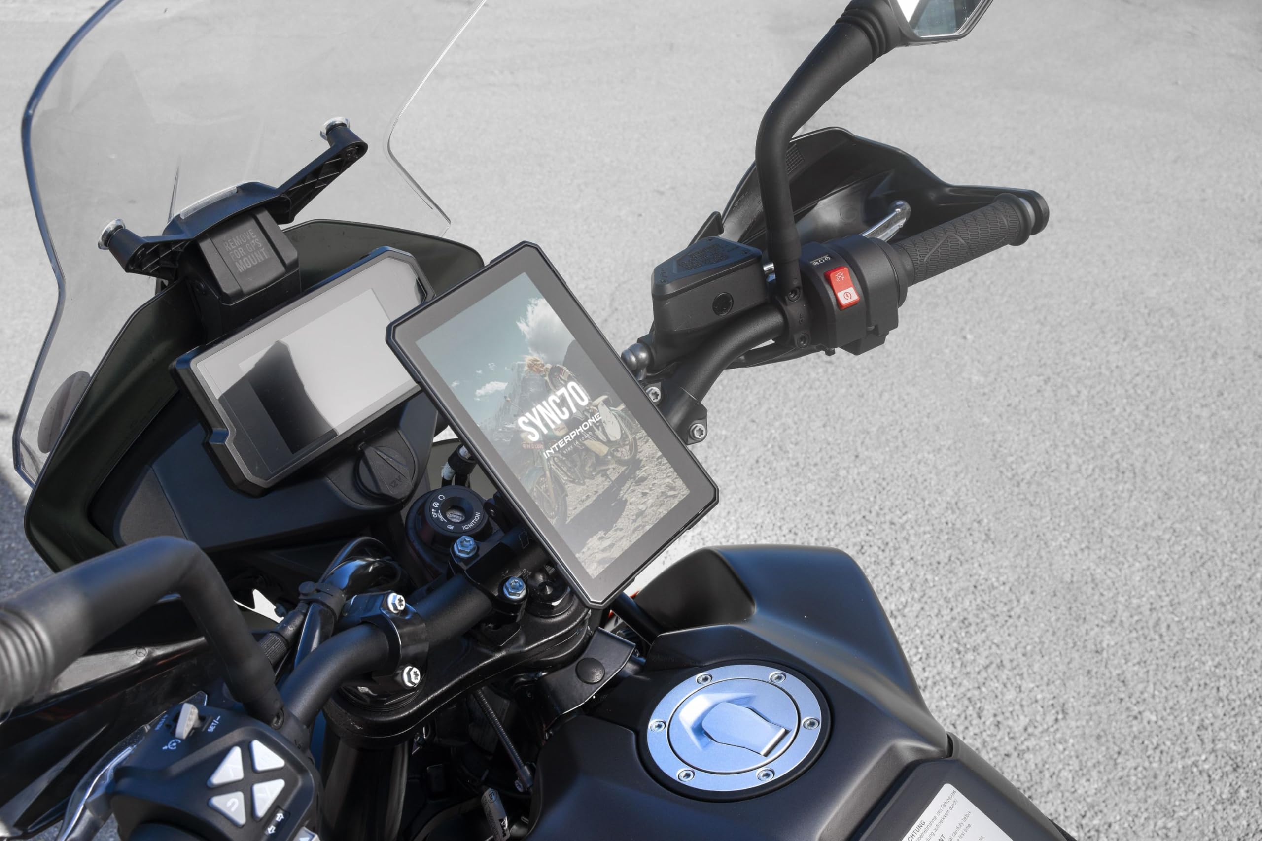 INTERPHONE SYNC70 Motocyklowy Carplay do Apple i Android – 7-calowy wyświetlacz WiFi i Bluetooth z wykrywaniem martwego kąta i dwoma kamerami – wyświetlacz Carplay z uchwytem QUIKLOX, wodoszczelność