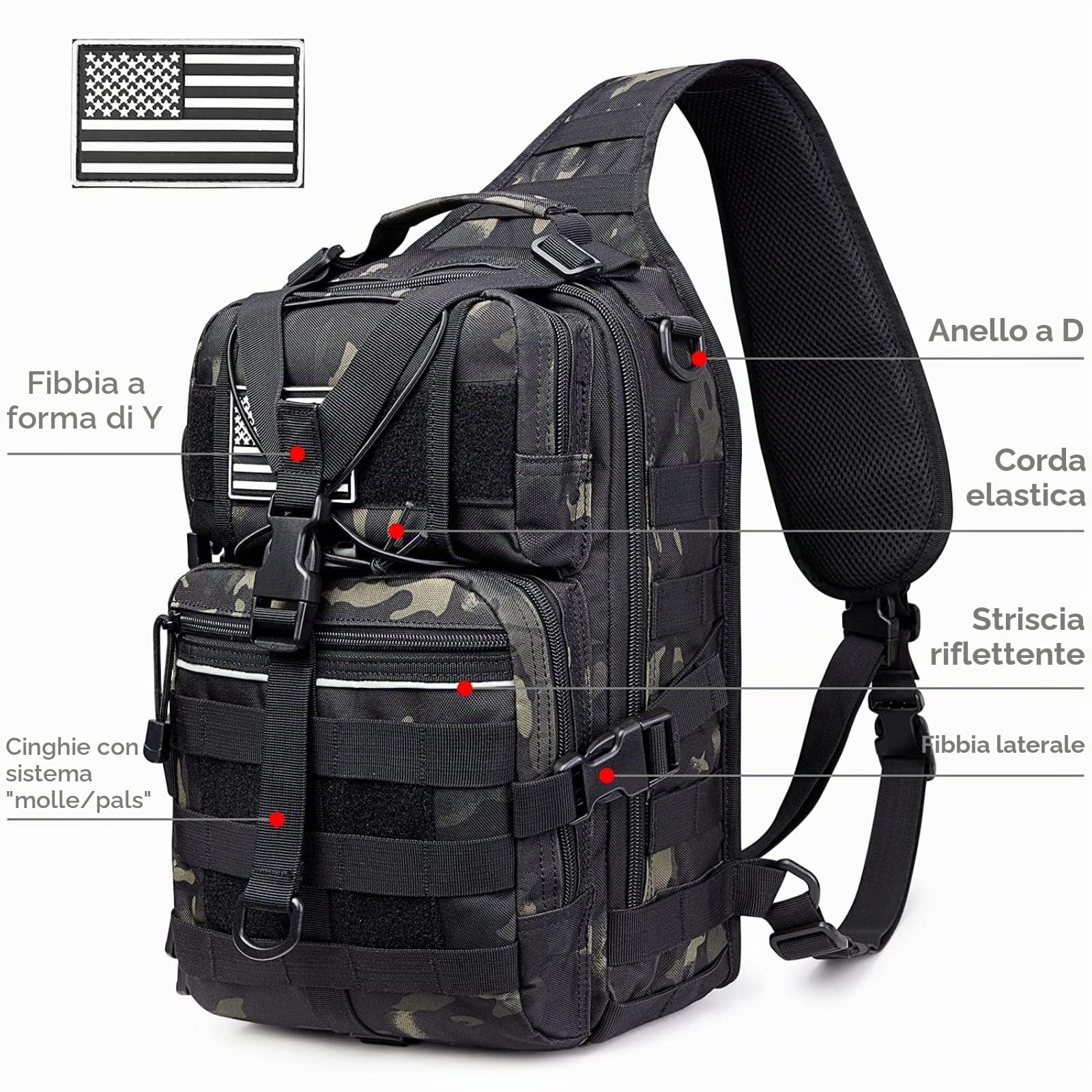 G4Free Zaino tattico Big Molle EDC Range Bag Pack Assault Military Shoulder Backpack One Strap Daypack