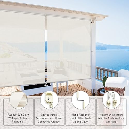 Vista 29 de Sunbox Persianas enrollables impermeables sin cordón para exteriores, tejidas a prueba de viento, persianas enrollables, privacidad y protección UV