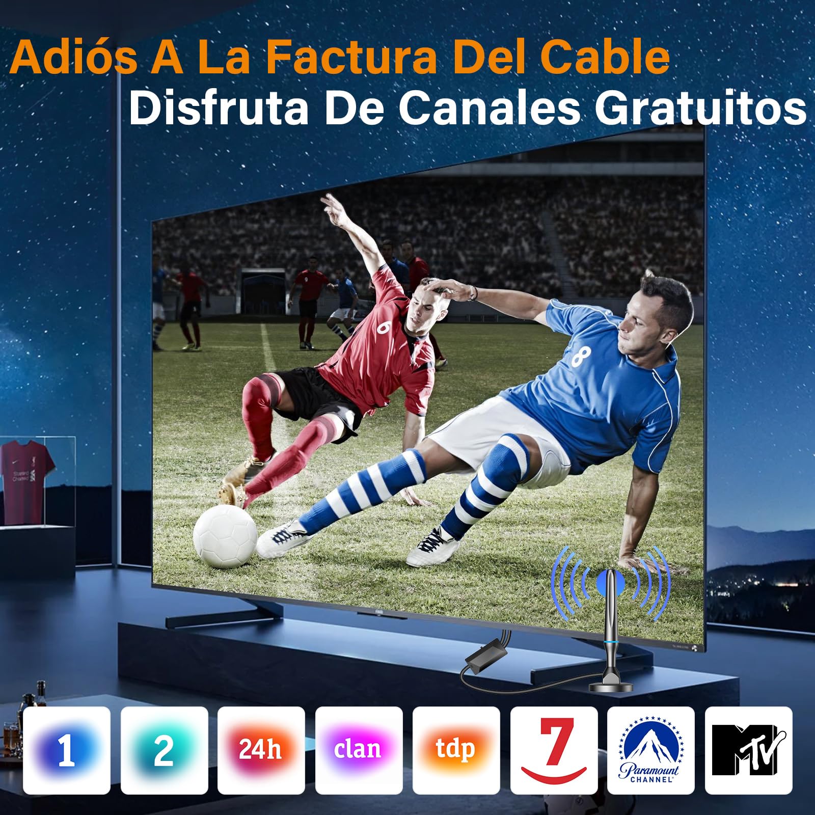 Antena TV Interior,2026 Antena HD Potente con Amplificador Ajustable recepción 360° Base Magnética Resistente para,Cobertura de la señal de TV en Abierto de 450km,Compatible con 4K 1080P DVB-T/DVB-T2