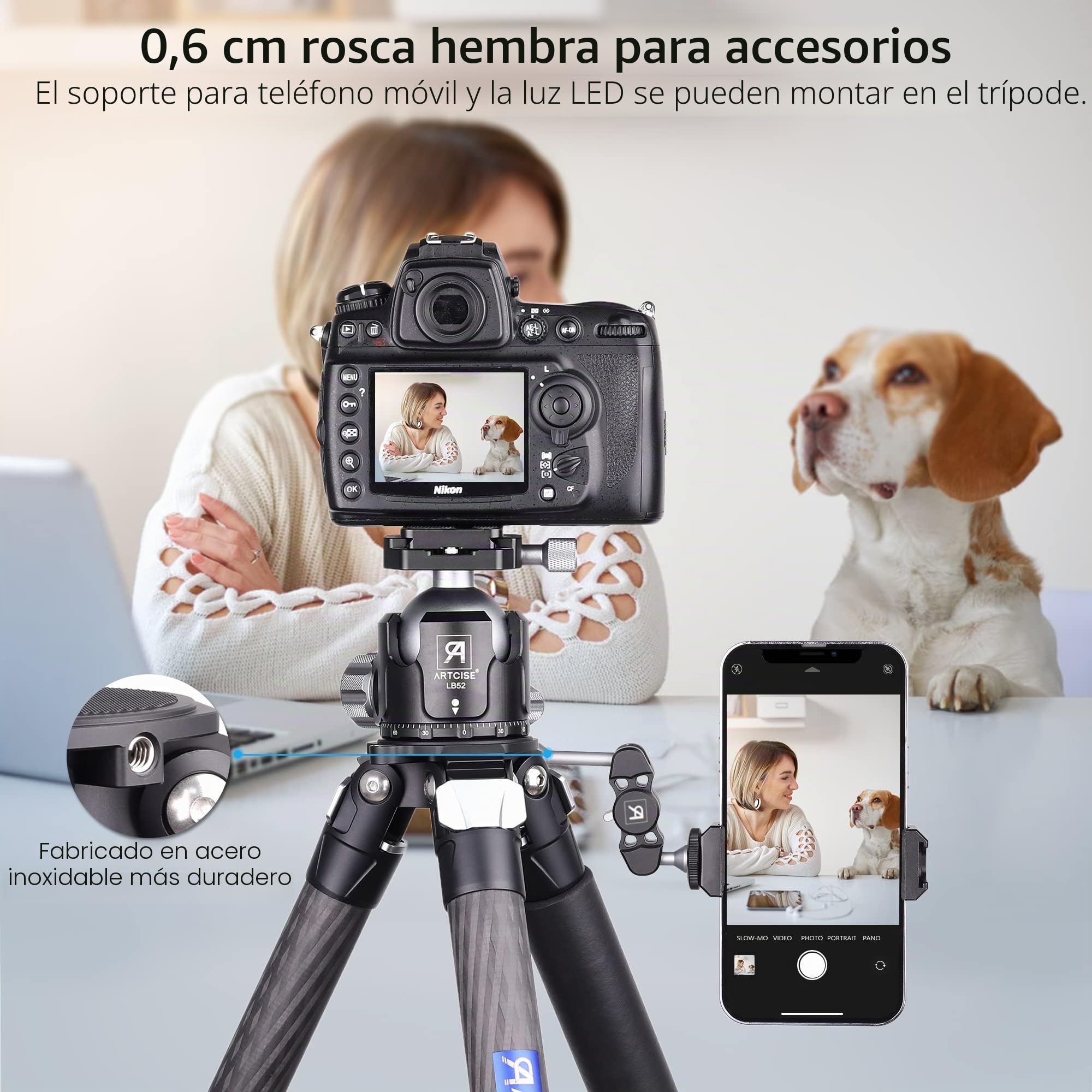 Trípode Compacto de Fibra de Carbono con Bolsa de Piedra ARTCISE CT80C Soporte de cámara de Viaje de Alta Resistencia para videocámara Canon Sony Nikon DSLR, Carga máxima 25 KG