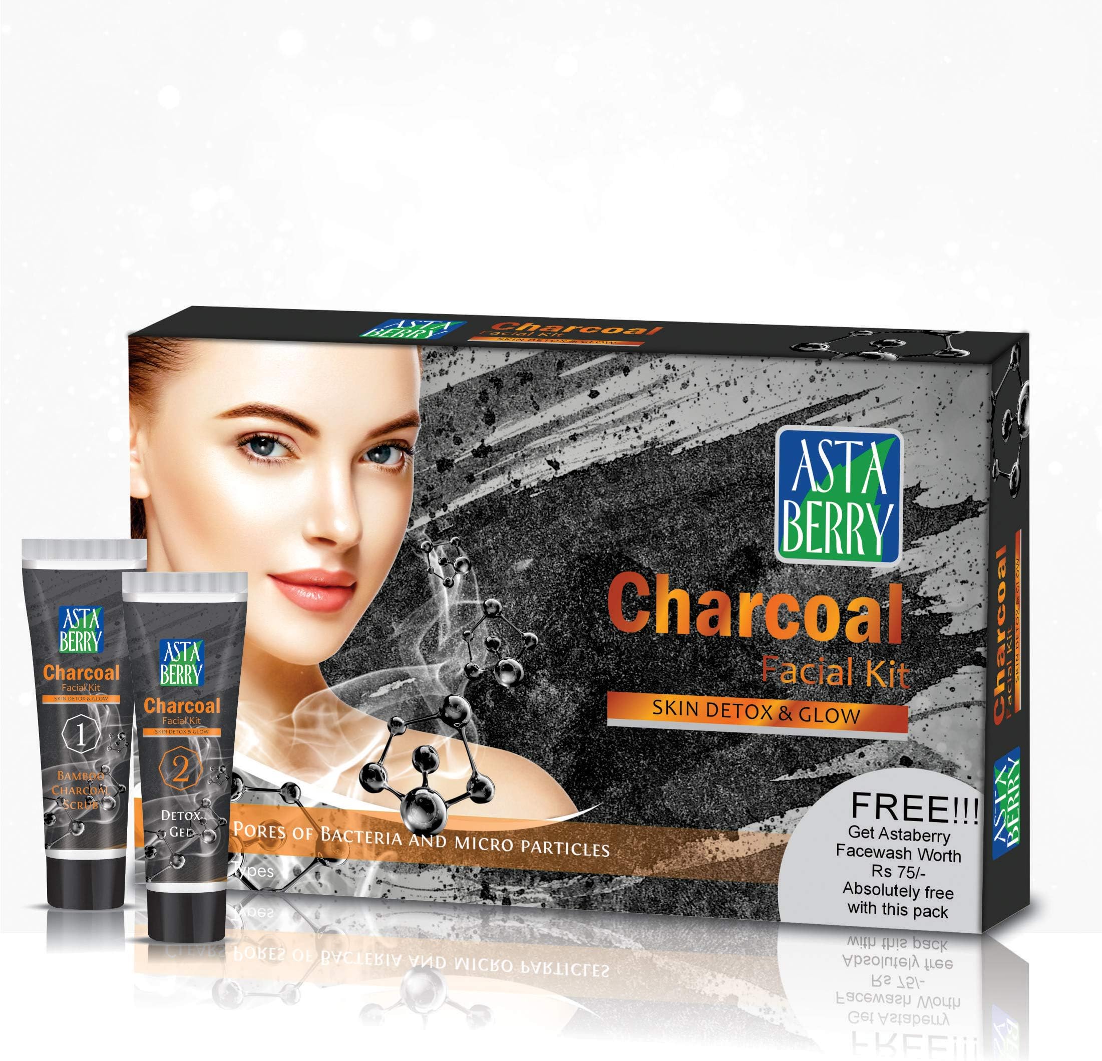 ASTABERRY Facial Kit Mini Charcoal Skin Detox & Glow | Removes Dirt, Oil Impurities, 120 ml
