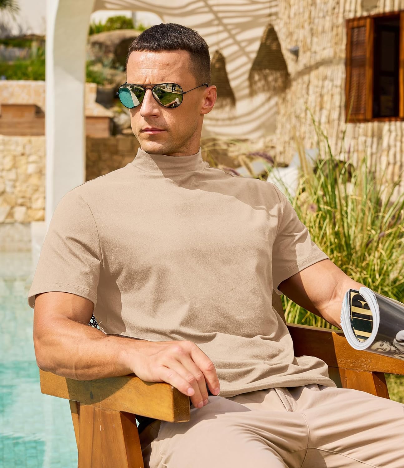 Men's Mock Turtleneck Short Sleeve Soft Lightweight Casual Basic T-Shirts Solid Pullover Tops - Image 5