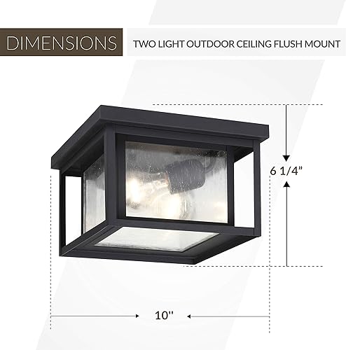 Miniatura 3 de Sea Gull Lighting 78027-12, iluminación de techo al aire libre de aluminio fundido Hunnington, 30W, negro, dos luces