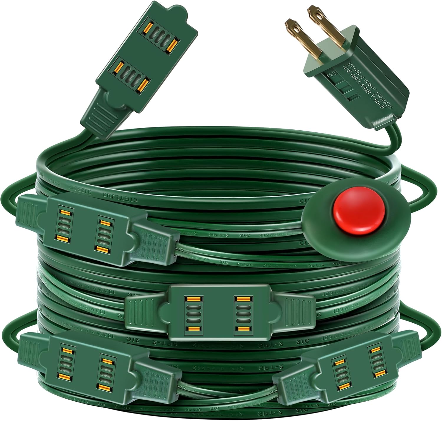 Enhon Indoor Lighted Foot Switch Extension Cord, Foot Switch Extension Cord Outdoor with Sticker, for Christmas Home Kitchen Holiday Decorations, Green(15 Outlets,21 ft)