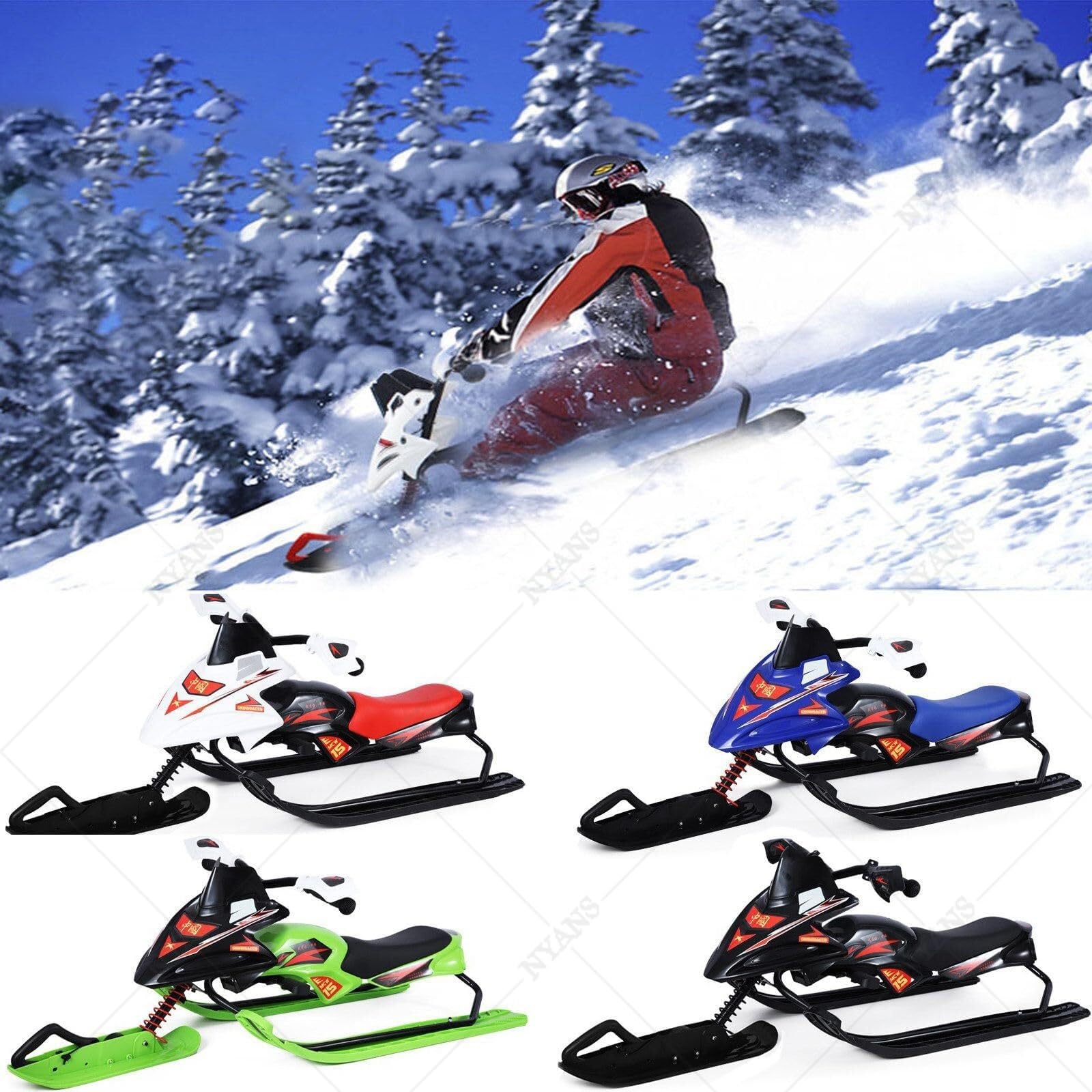 NYANS Trineo De Nieve para Niños, Tabla De Snowboard para Uso En Exteriores En Invierno, Capacidad De Carga De 70 Kg, para Niños De 5 a 18 Años, Construcción De Hierro y Plástico Green