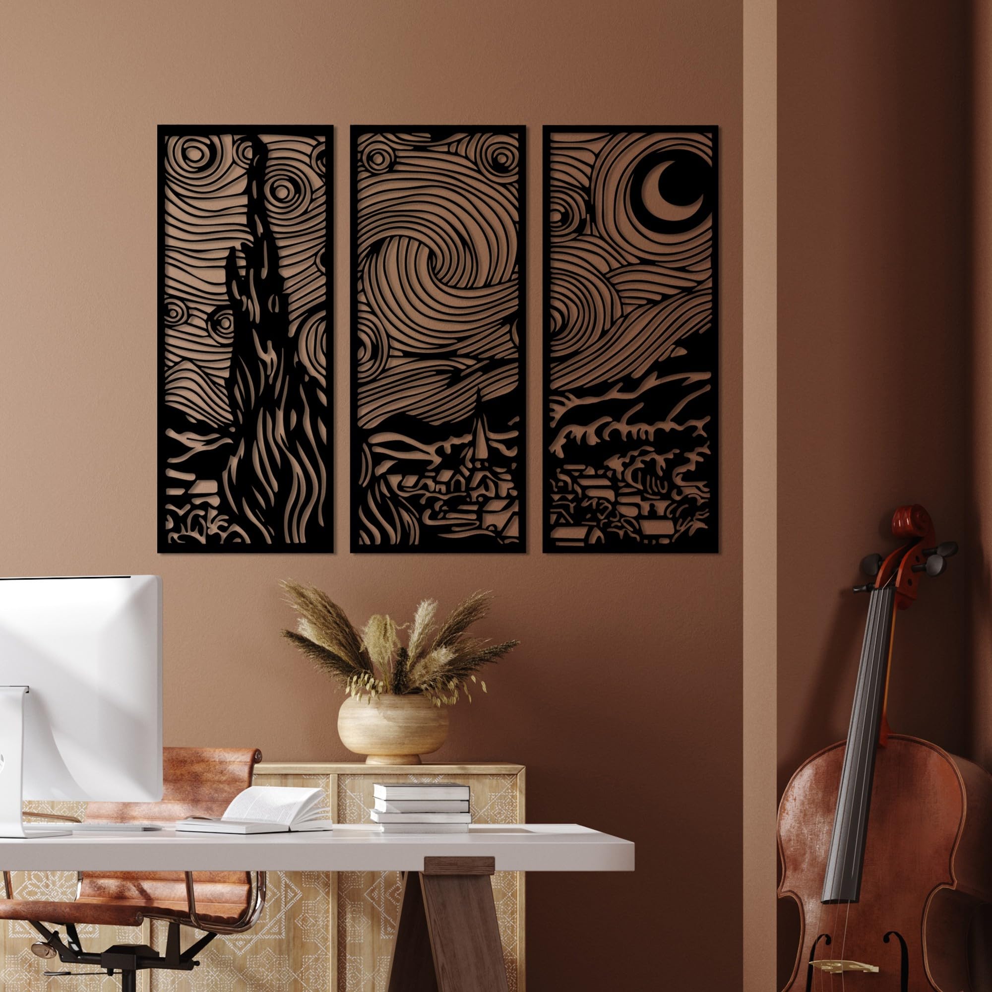 Décoration murale en métal noir design moderne